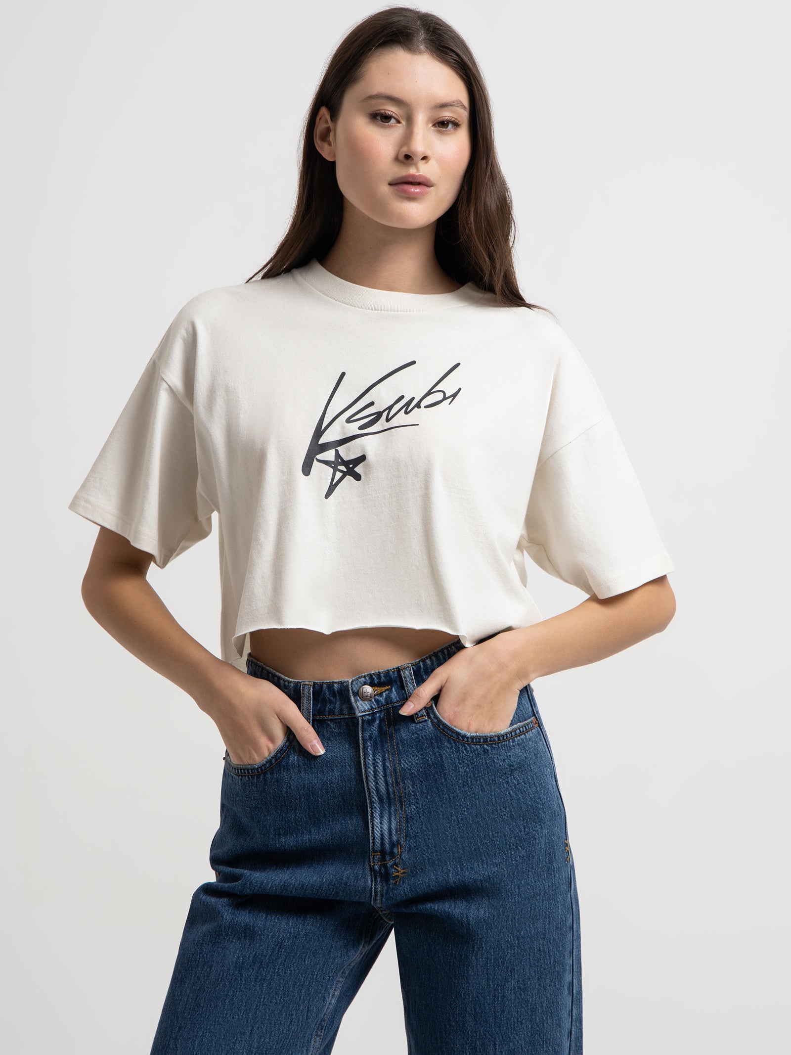 Ksubi Sprayed OH G Crop T-Shirt in White White | Glue Store