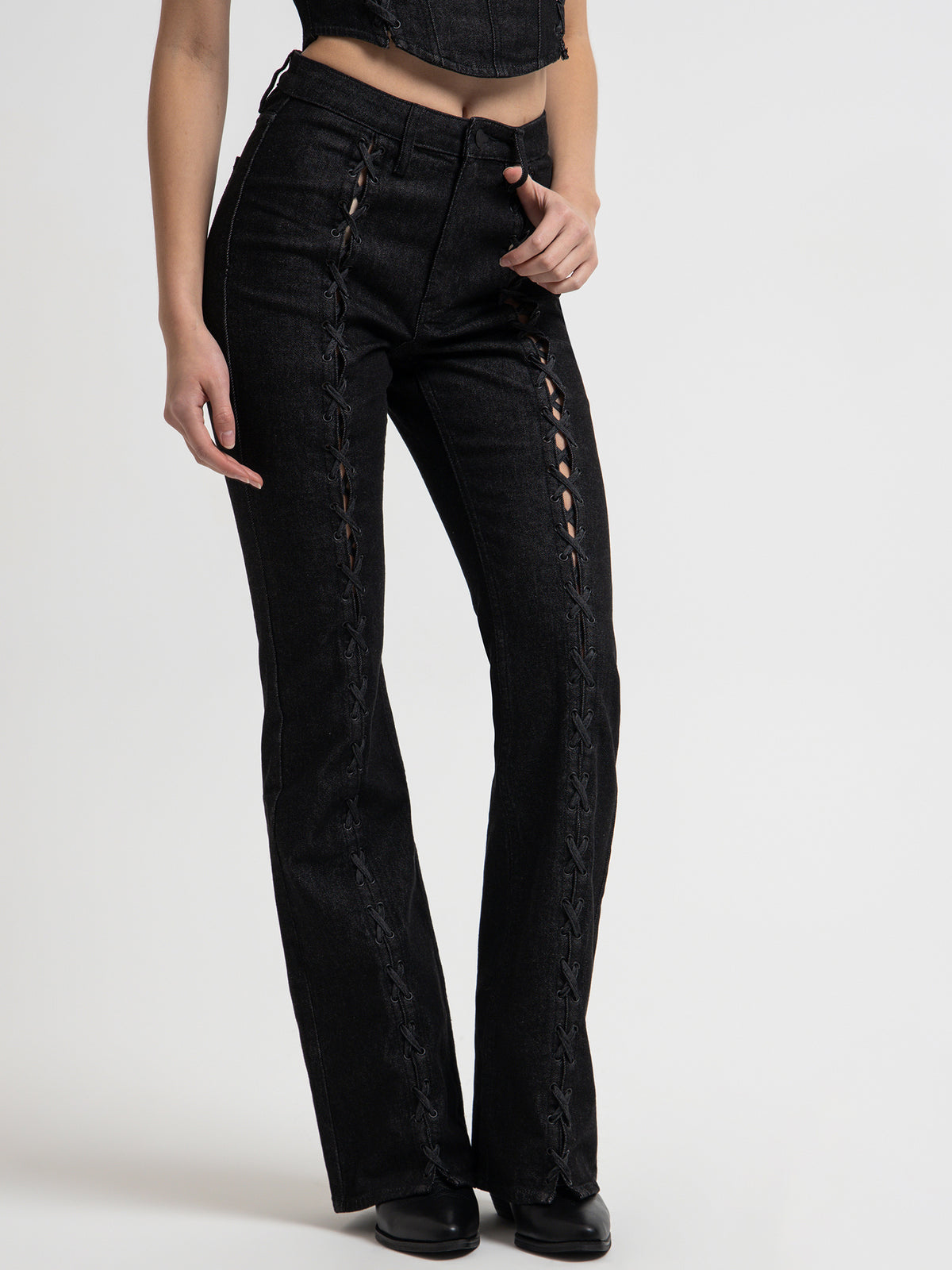 Ksubi Soho Laced Denim Jeans in Ebony Black | Black