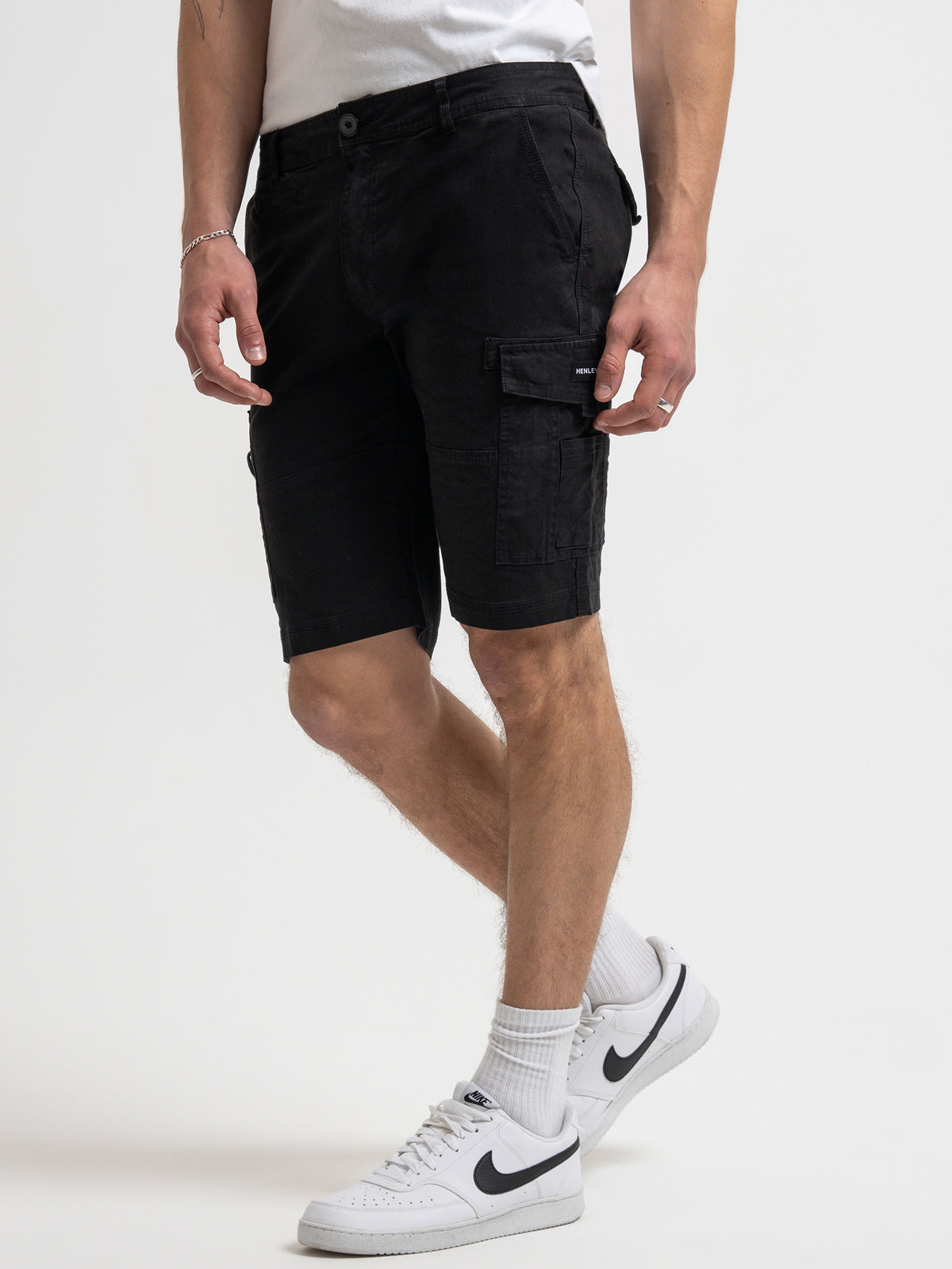 Henleys Leon Cargo Shorts in Black | Black