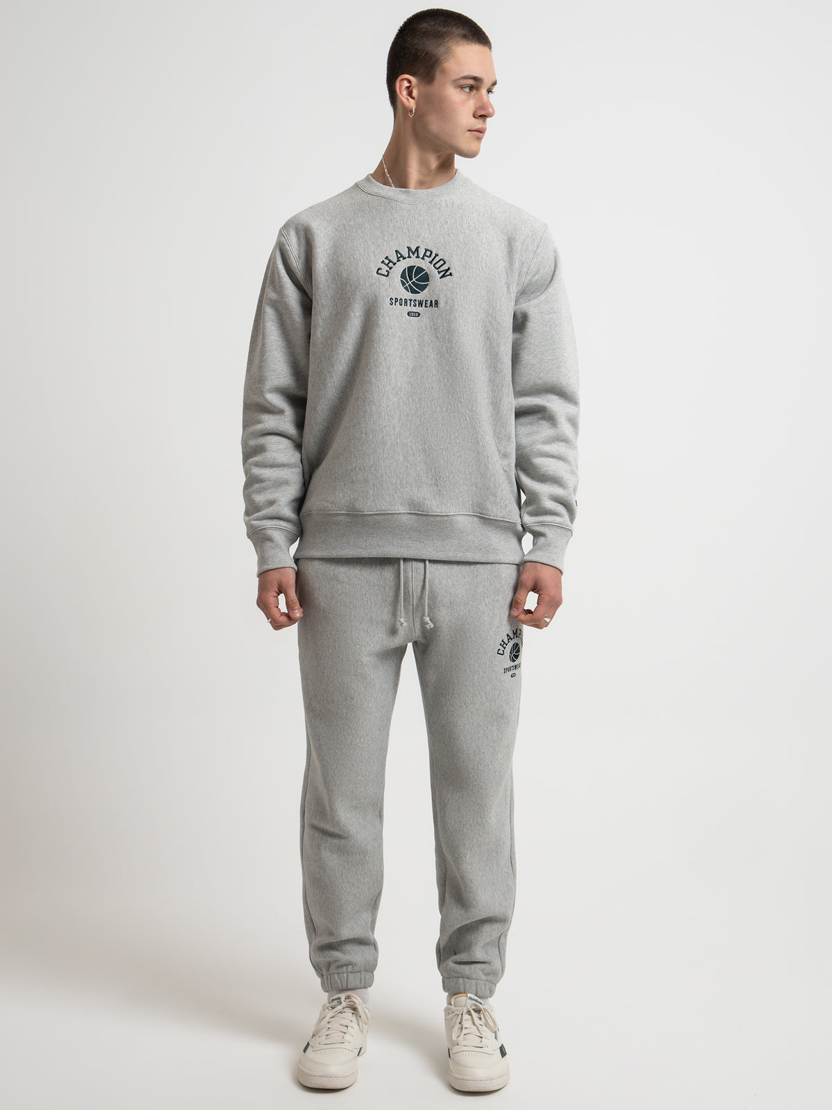 Champion Reverse Weave Clubhouse Crew in Oxford Heather | Oxford Hea