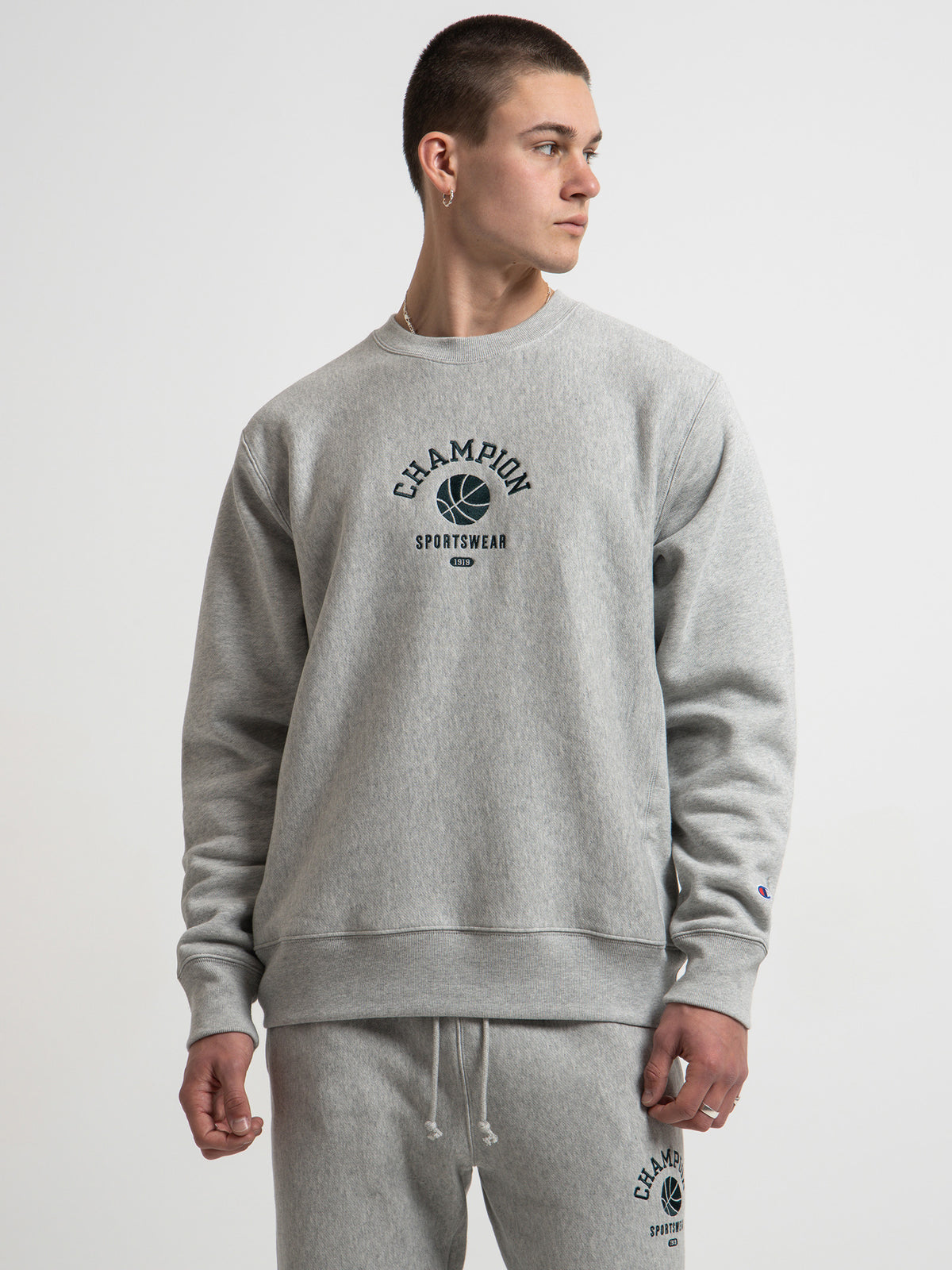 Champion Reverse Weave Clubhouse Crew in Oxford Heather | Oxford Hea