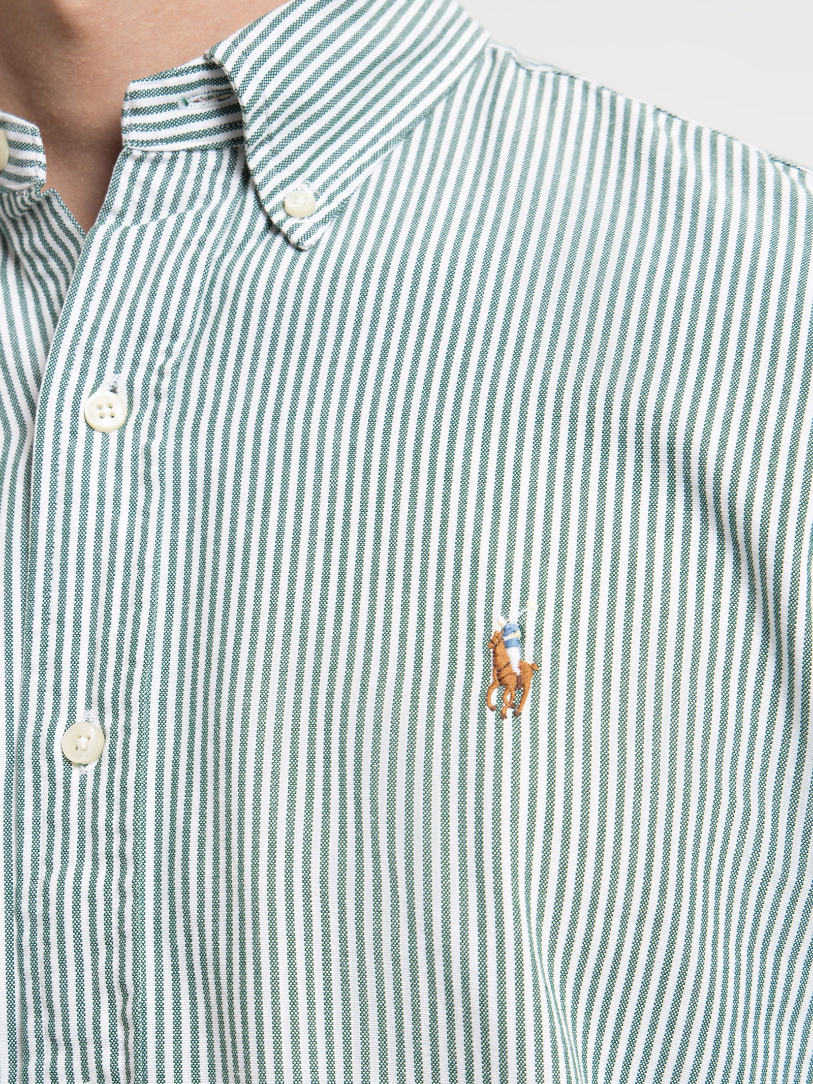 Custom-Fit Oxford Shirt in Green & White Stripe