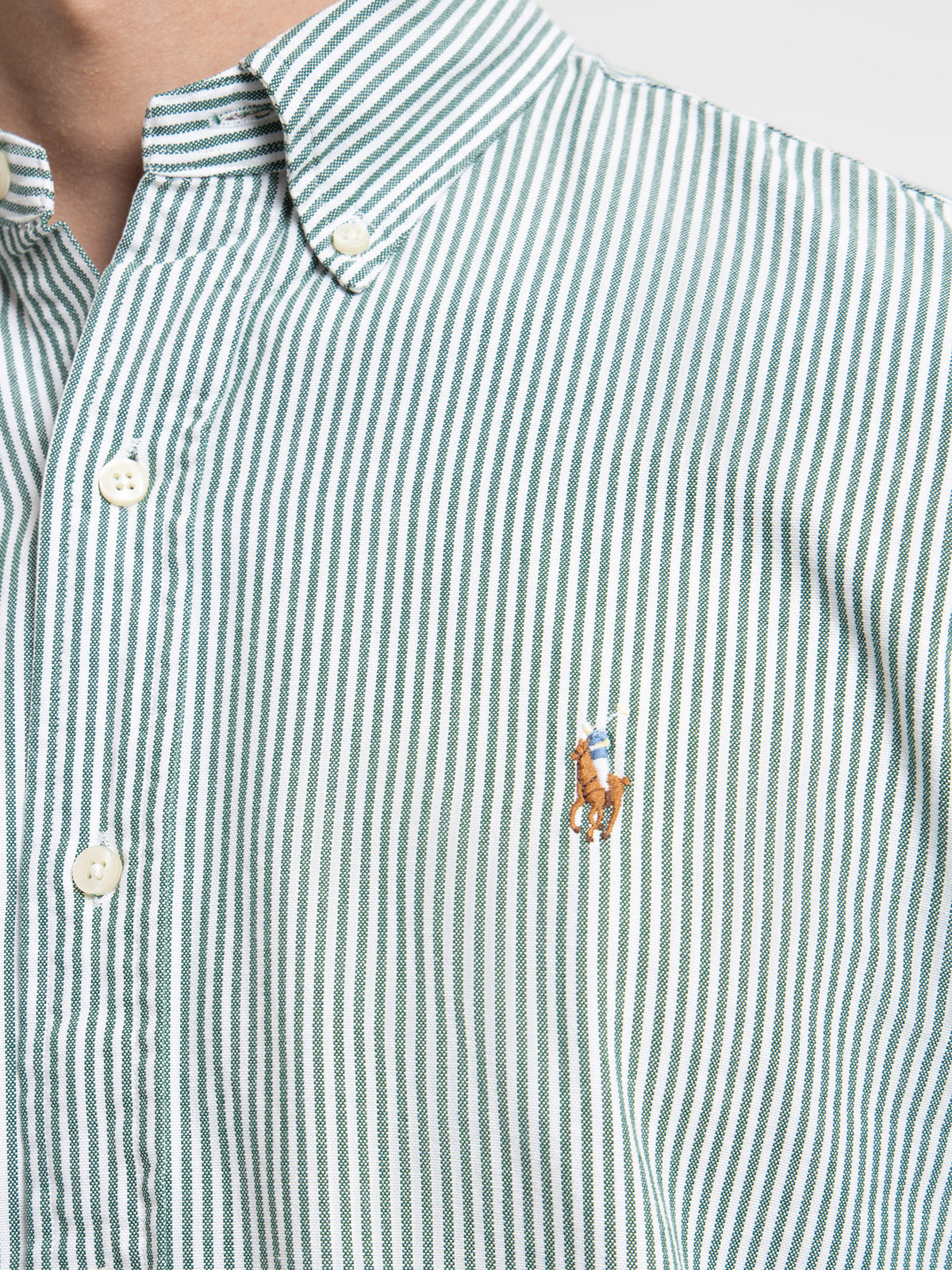 Custom Fit Oxford Shirt in Green White Stripe Glue Store