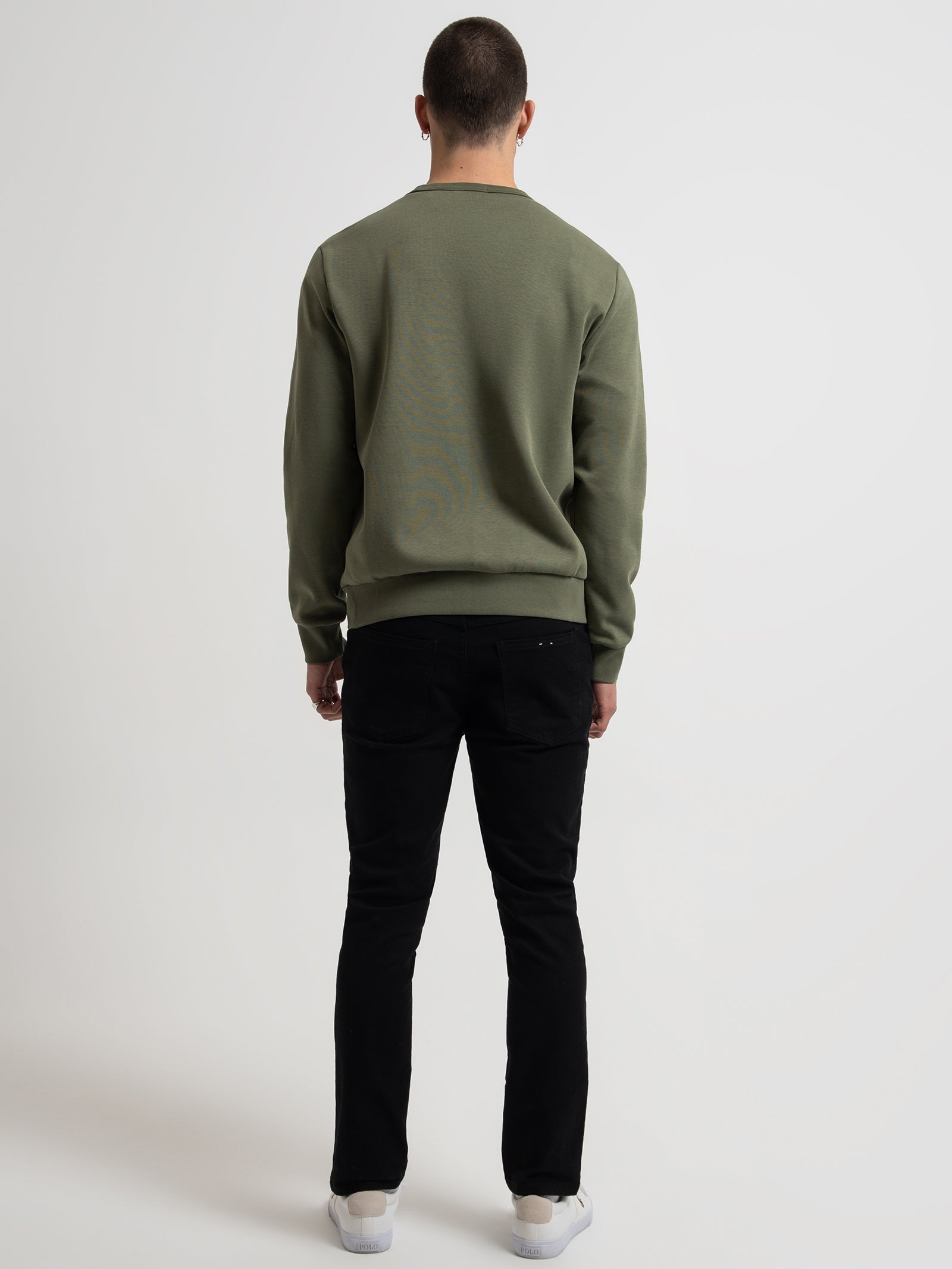 Centre Logo Crew Sweater in Olive Green