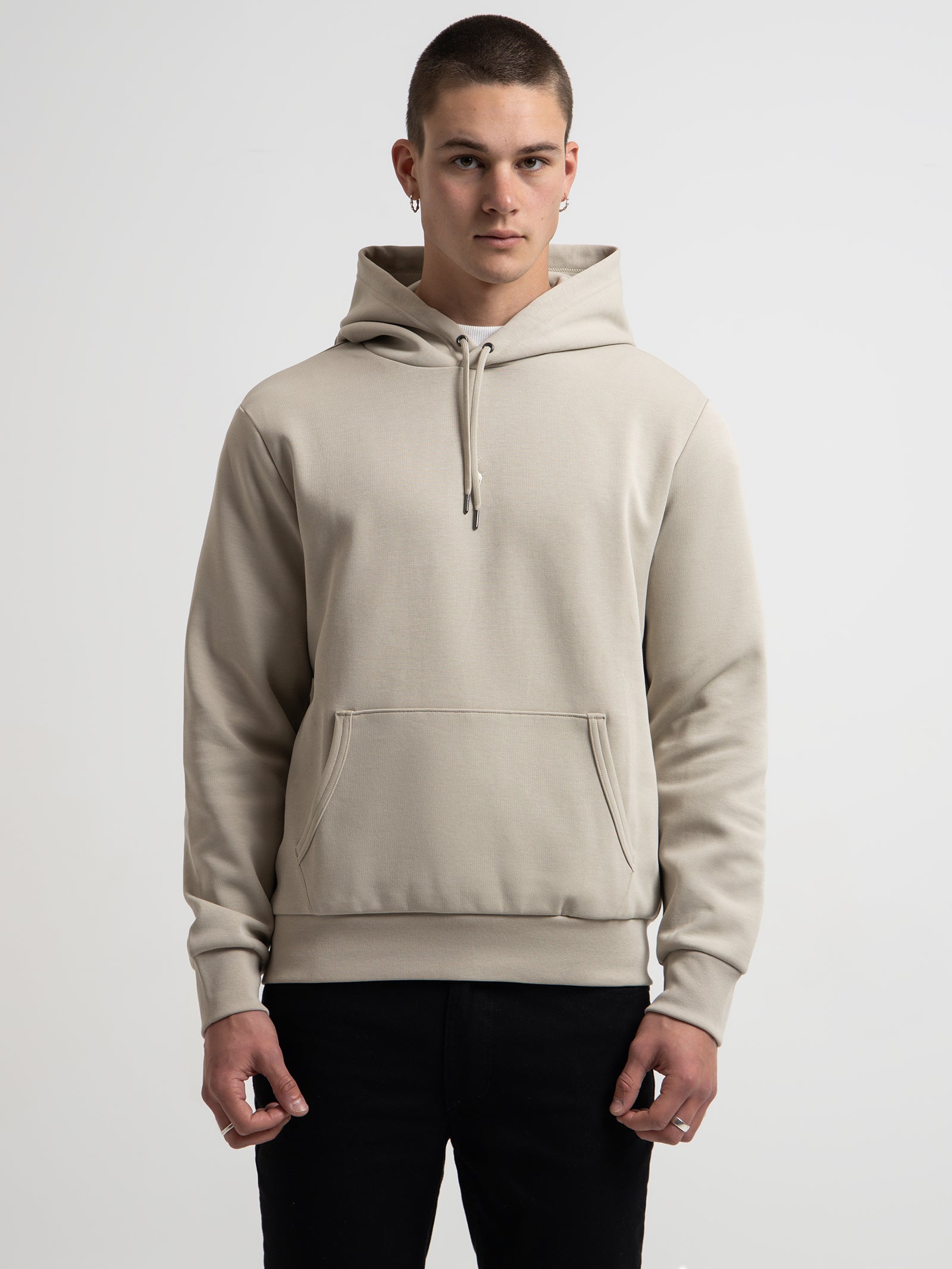 Centre Logo Hoodie in Stone Beige