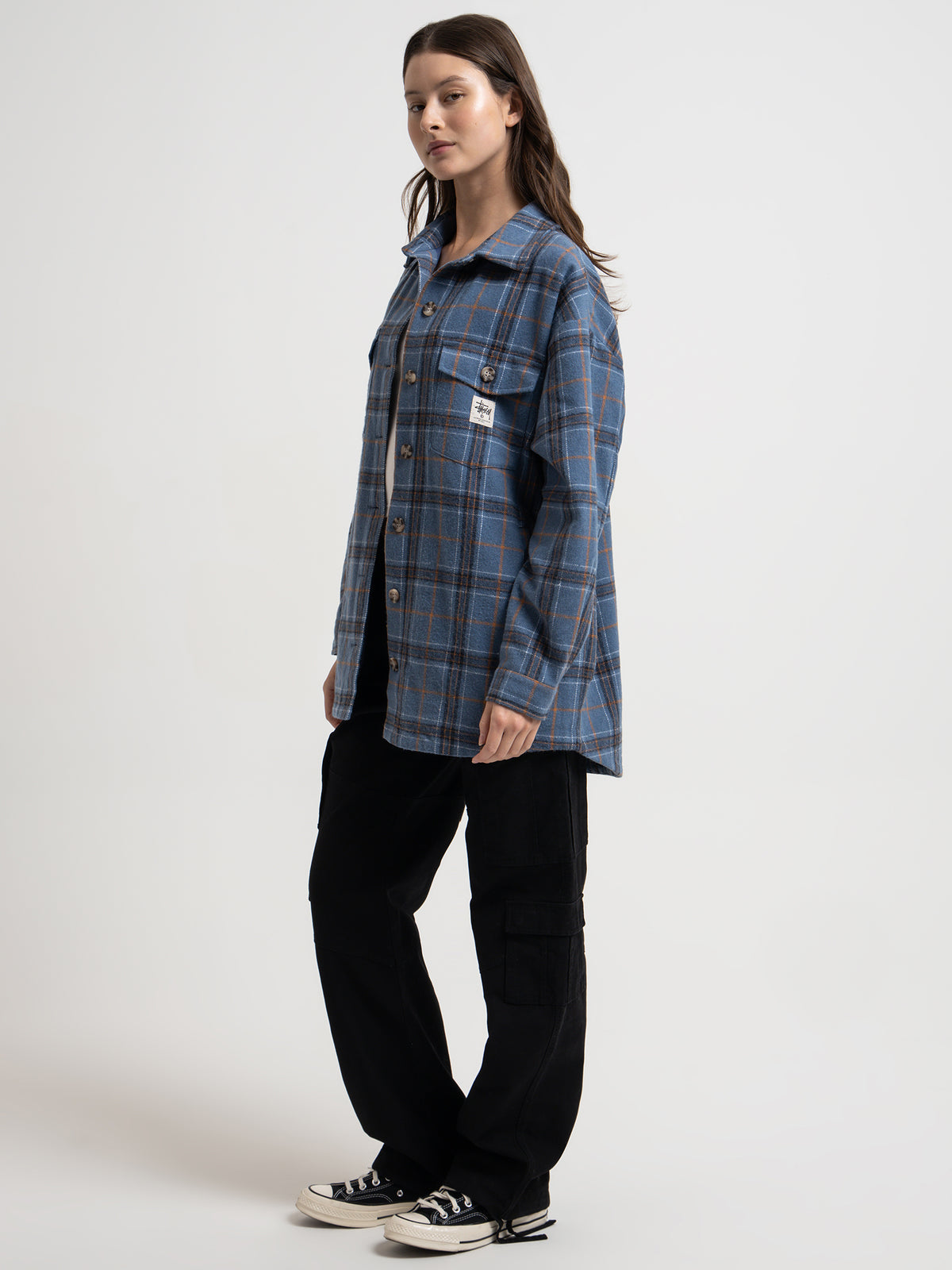 Stussy Harley Check Worker Jacket in Mid Blue | Mid Blue