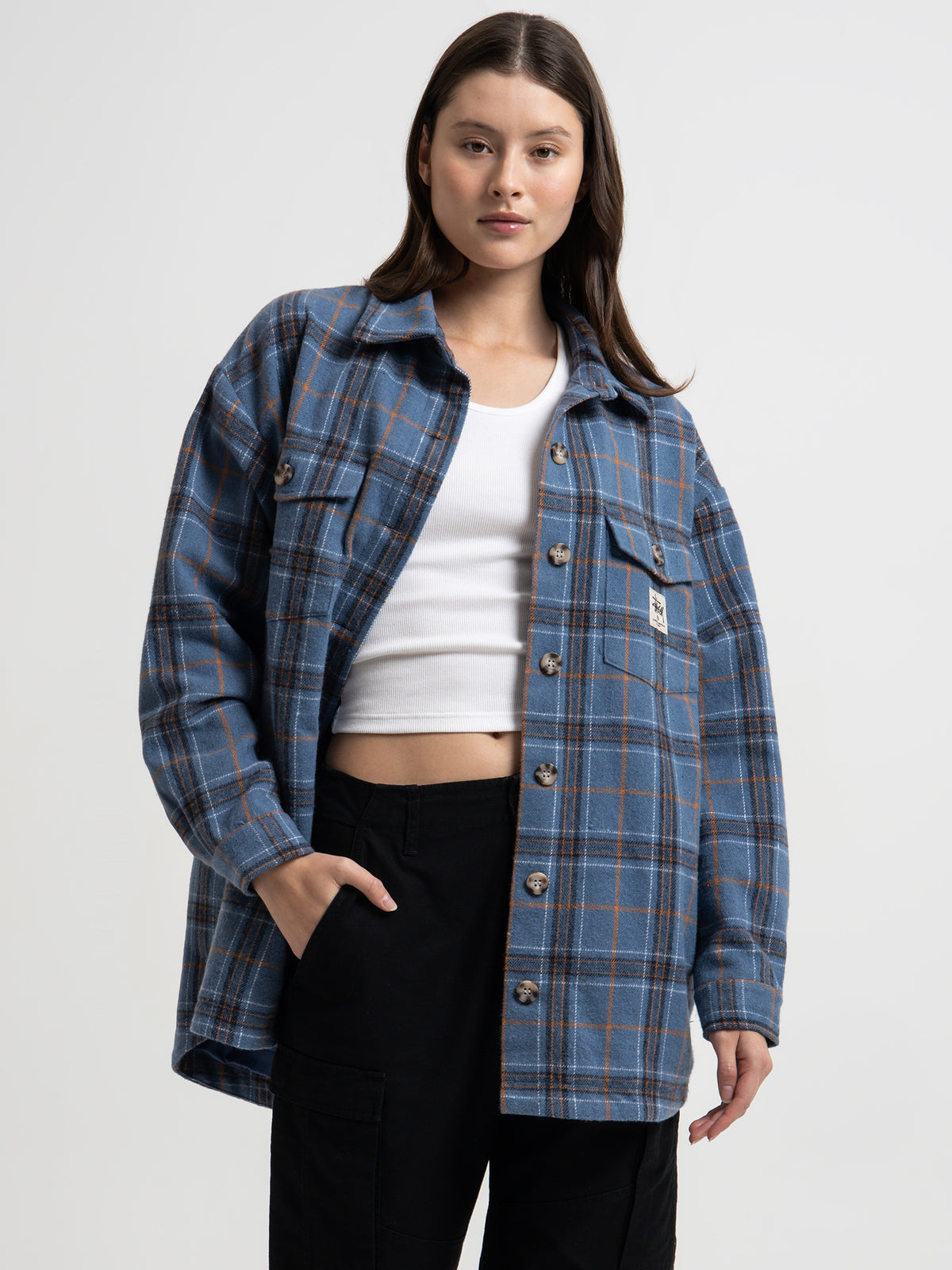 Stussy Harley Check Worker Jacket in Mid Blue | Mid Blue