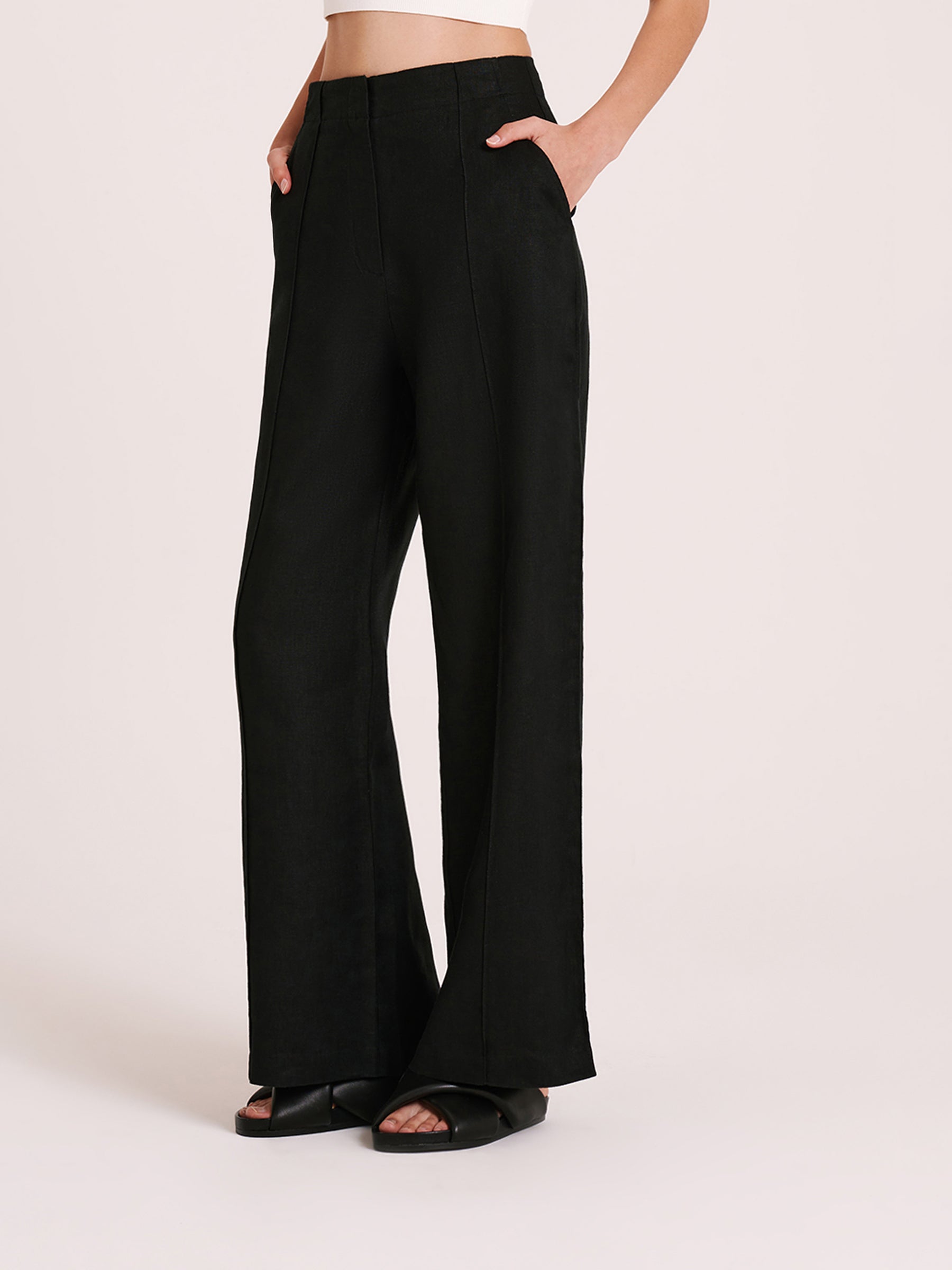 Amani Tailored Linen Pants in Black