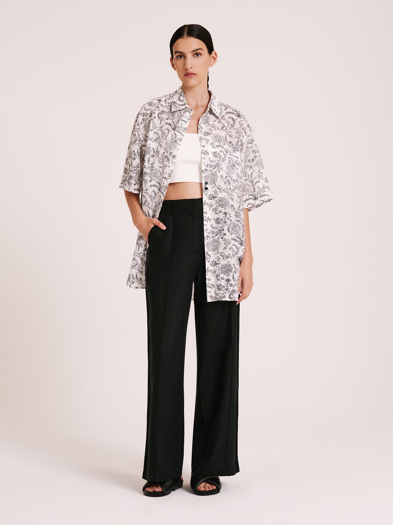 Amani Tailored Linen Pants in Black