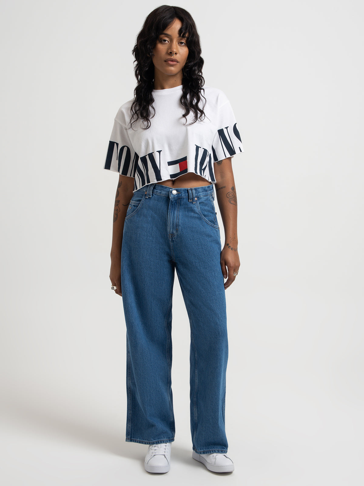 Tommy Hilfiger Oversized Crop Archive T-Shirt in White | White