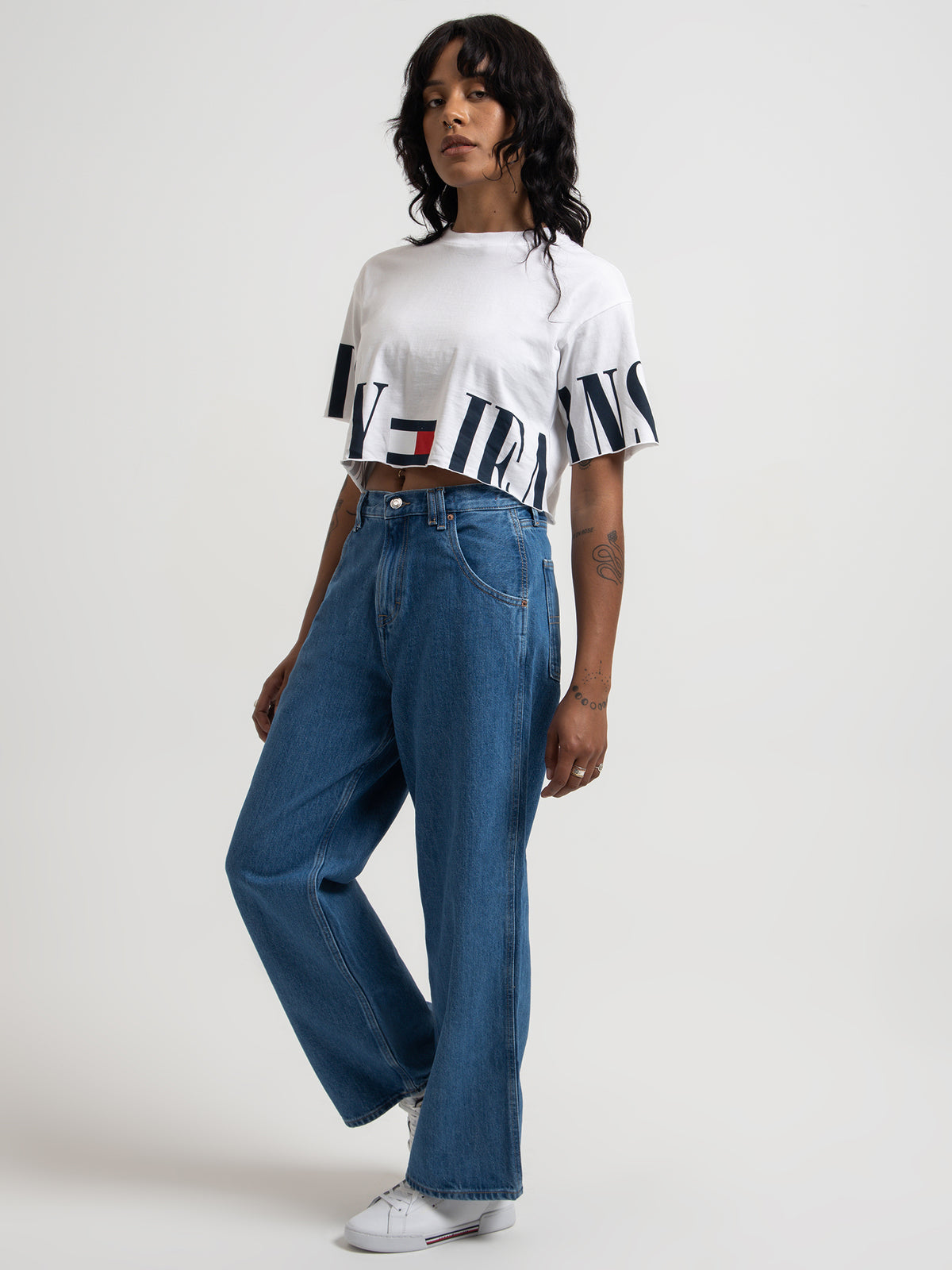 Tommy Hilfiger Oversized Crop Archive T-Shirt in White | White