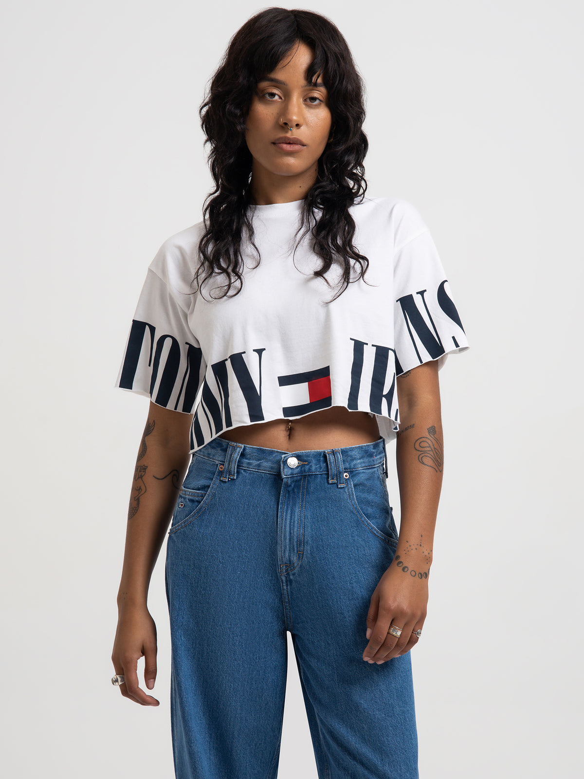 Tommy Hilfiger Oversized Crop Archive T-Shirt in White | White