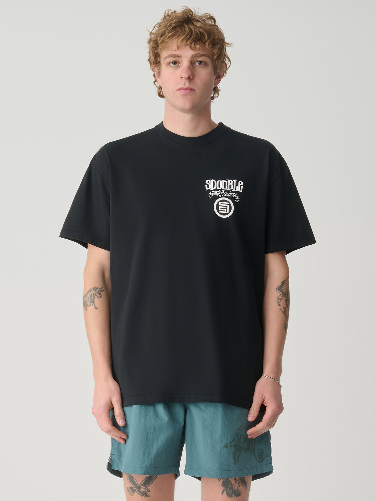 S-Double Combo Platter Tee In Washed Black | Washed Black