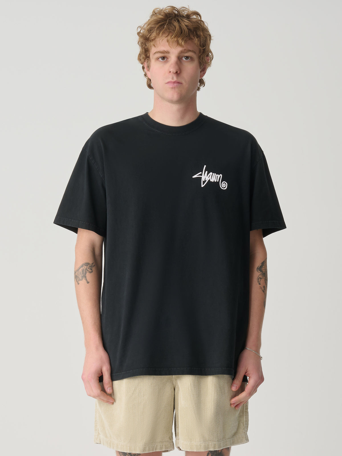 S-Double Roots Dot Tee In Washed Black | Washed Black