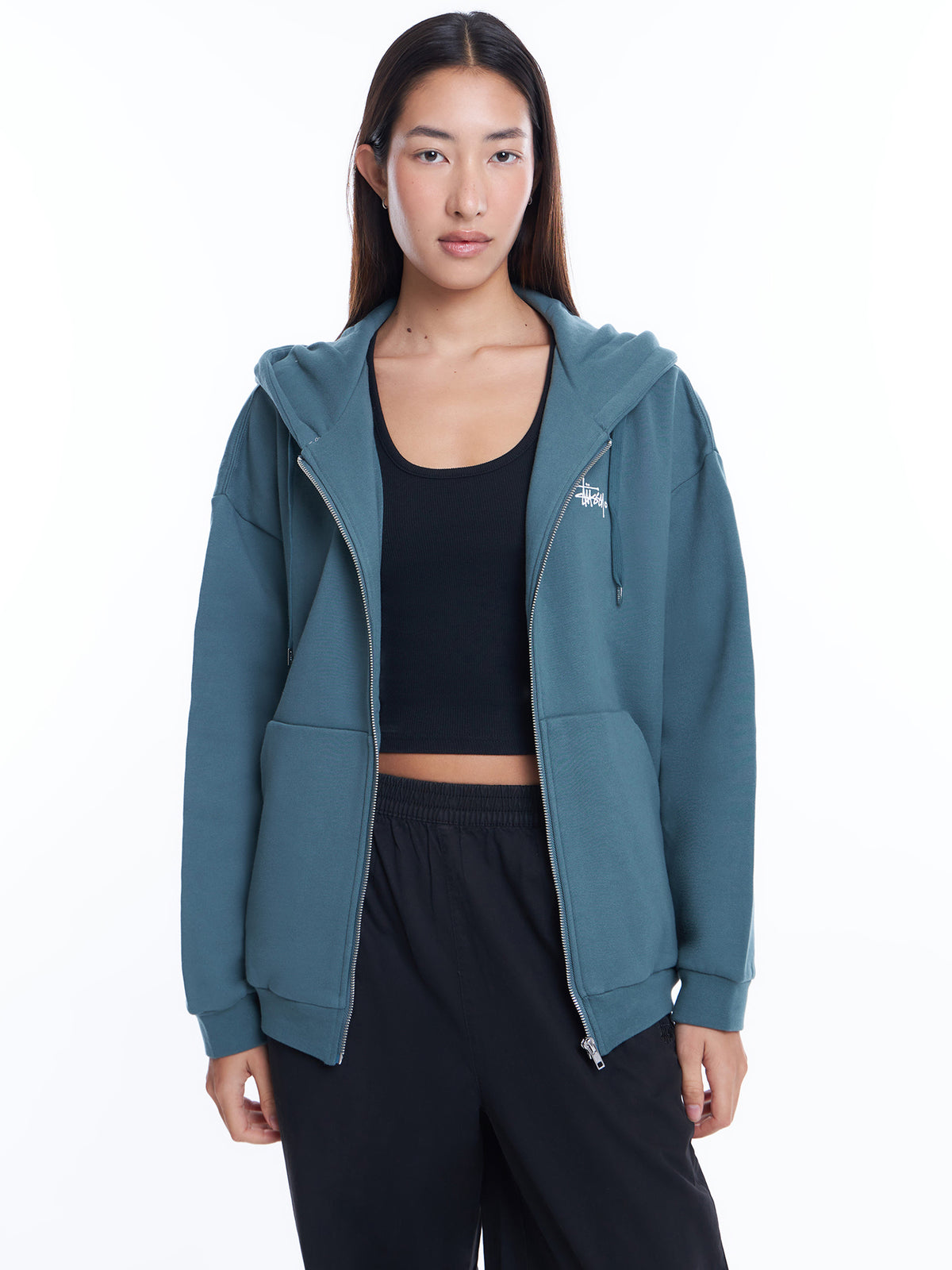 Stussy Grafitti Zip Up Hood | Forest Green