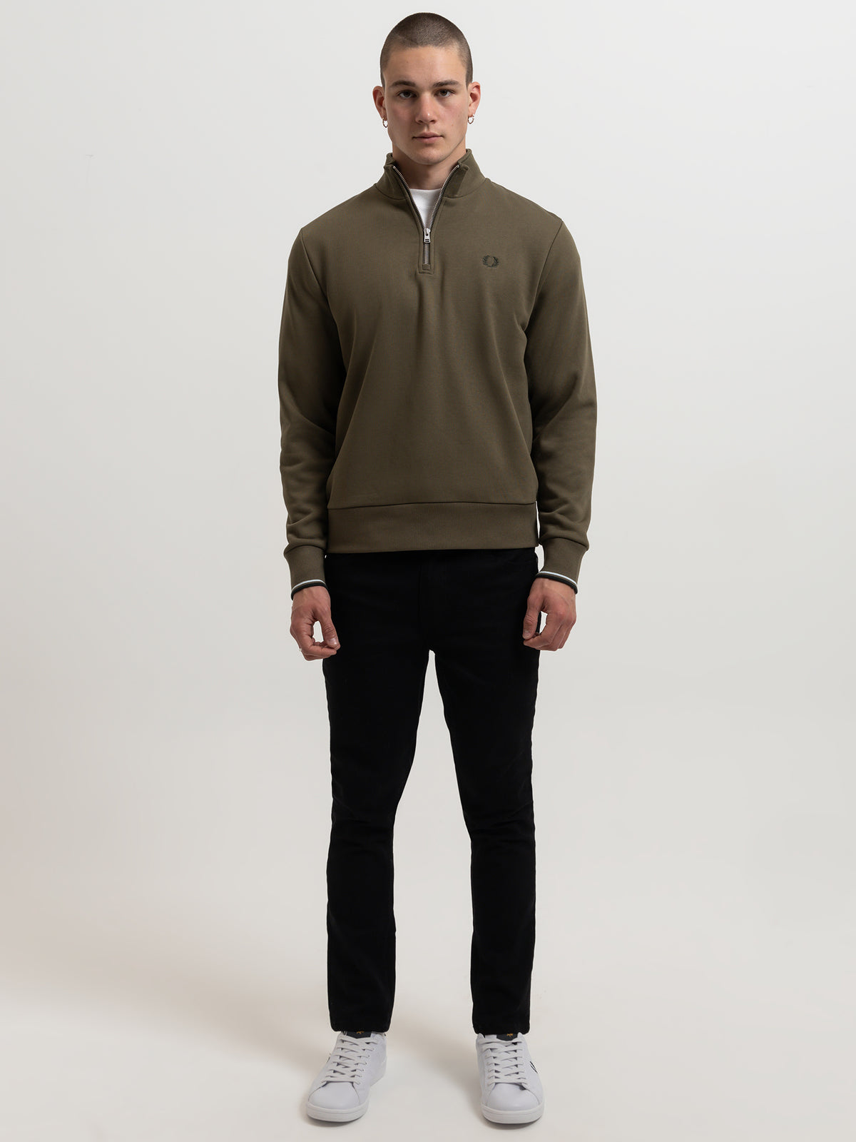 Fred Perry Half Zip Sweatshirt in Dark Green | Dark Green