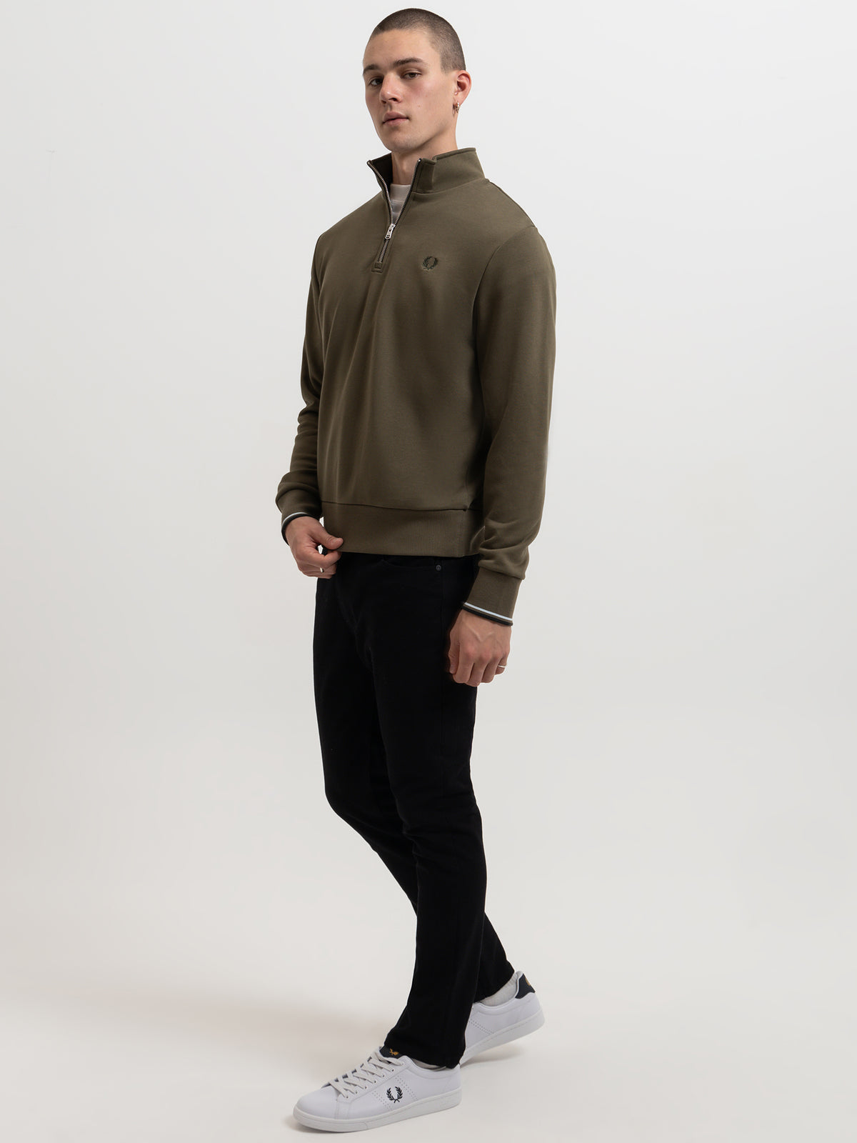 Fred Perry Half Zip Sweatshirt in Dark Green | Dark Green