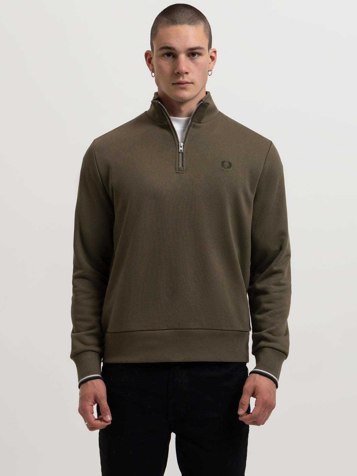 Fred Perry Half Zip Sweatshirt in Dark Green | Dark Green