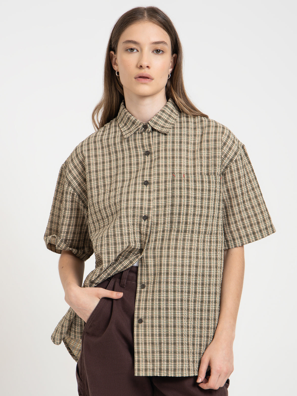 Thrills Hard Yakka Short Sleeve Shirt in Army Green Check | Army Green