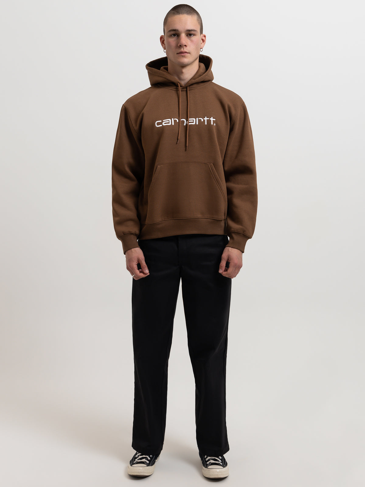 Carhartt Wip Hooded Carhartt Sweatshirt in Tamarind & White | Tamarind/W