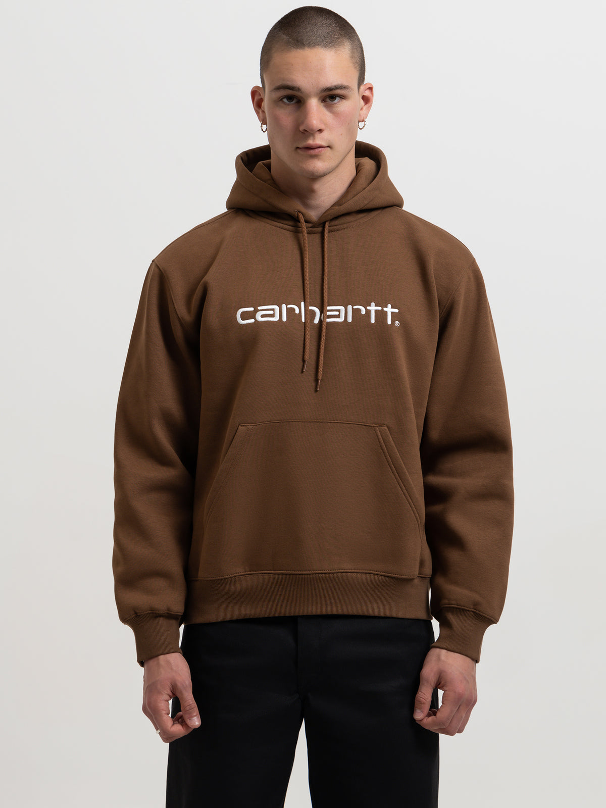 Carhartt Wip Hooded Carhartt Sweatshirt in Tamarind & White | Tamarind/W