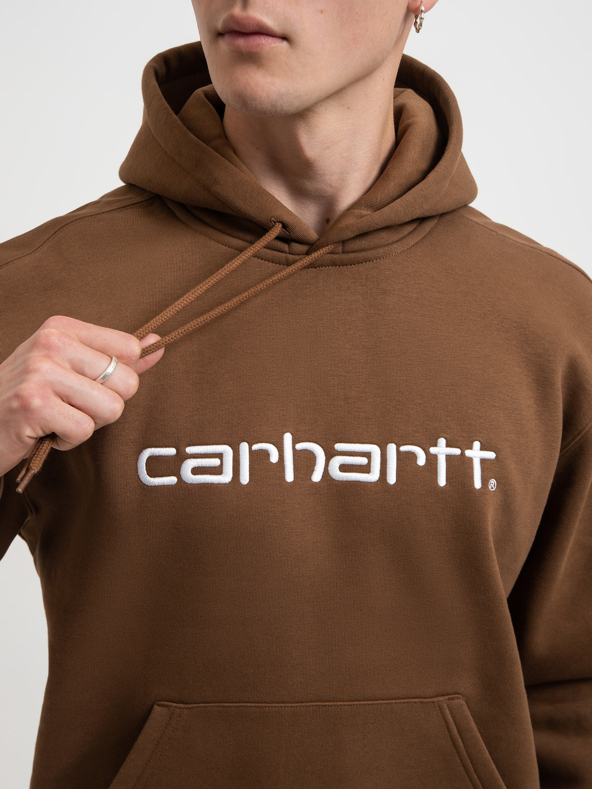 Carhartt Wip Hooded Carhartt Sweatshirt in Tamarind & White | Tamarind/W