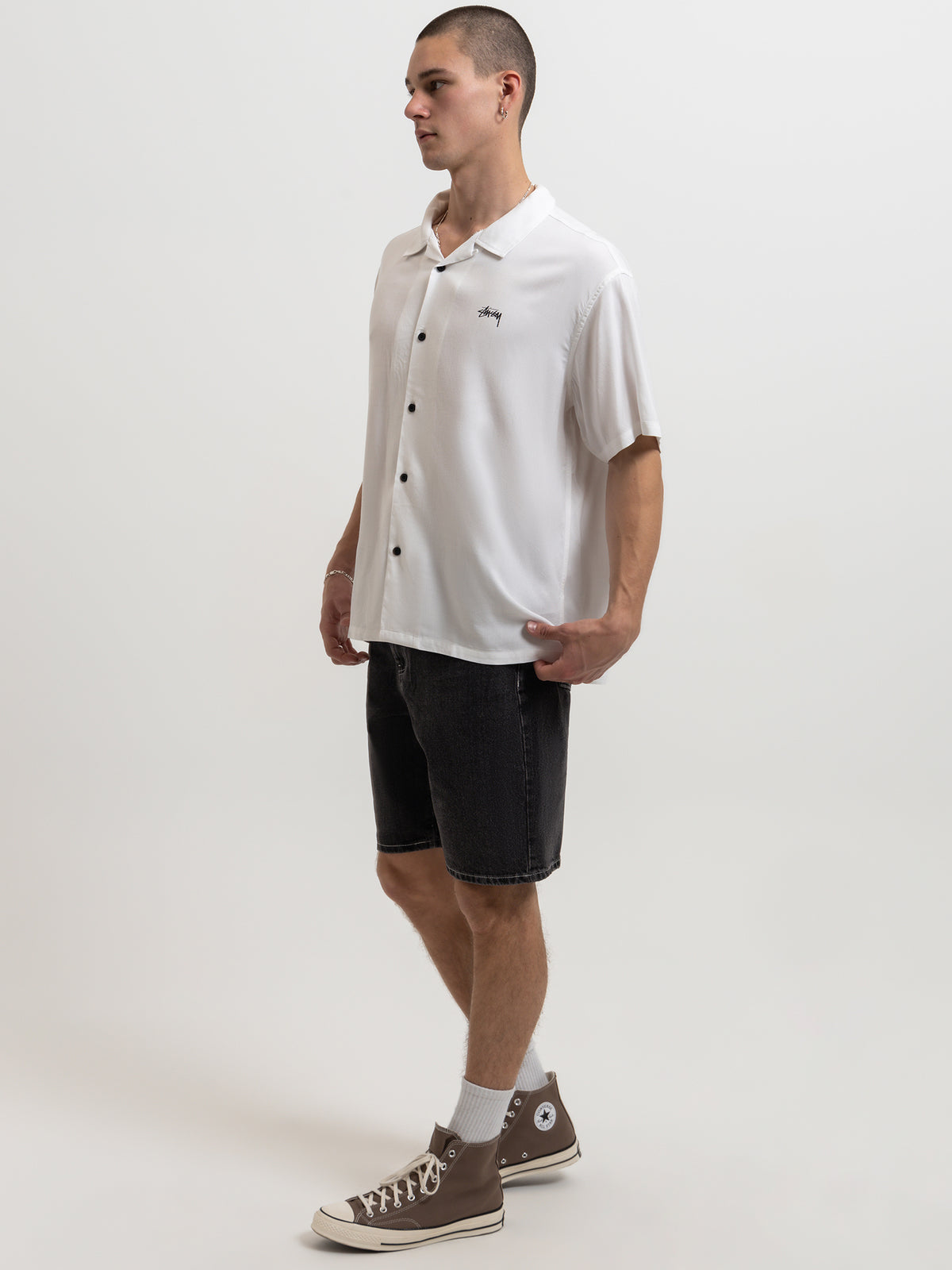 Stussy Fire Dice Short Sleeve Shirt in White | White