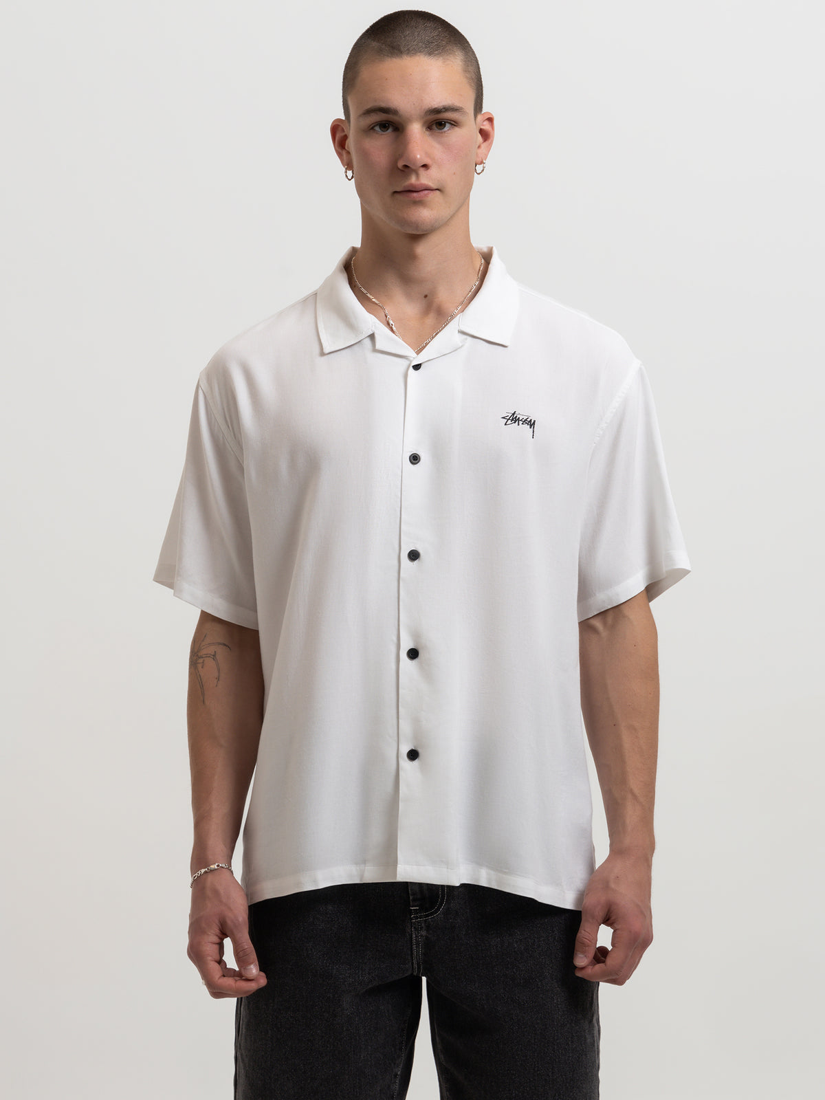 Stussy Fire Dice Short Sleeve Shirt in White | White