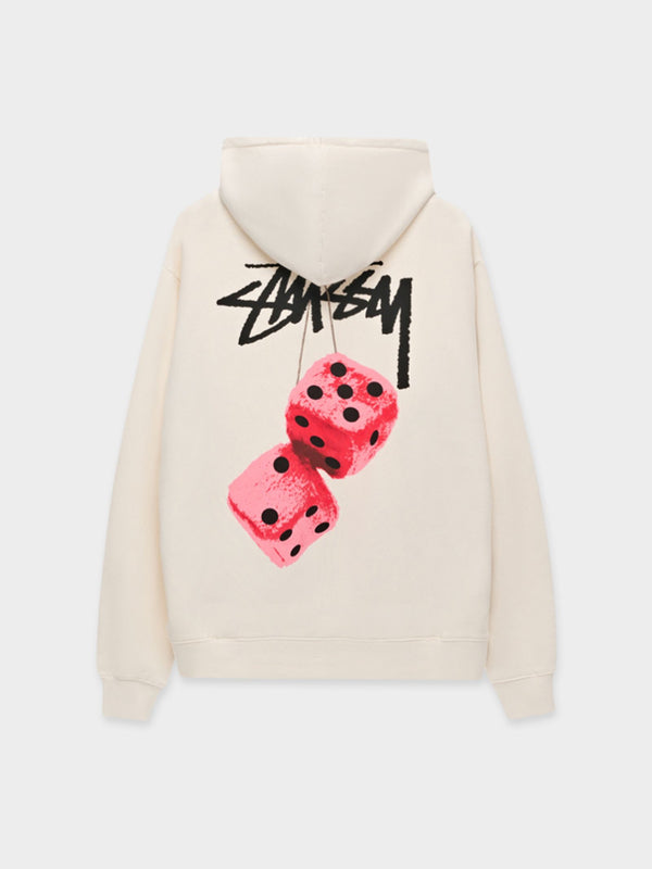 Stussy Fuzzy Dice Fleece Hood Pigment washed white | Glue Store