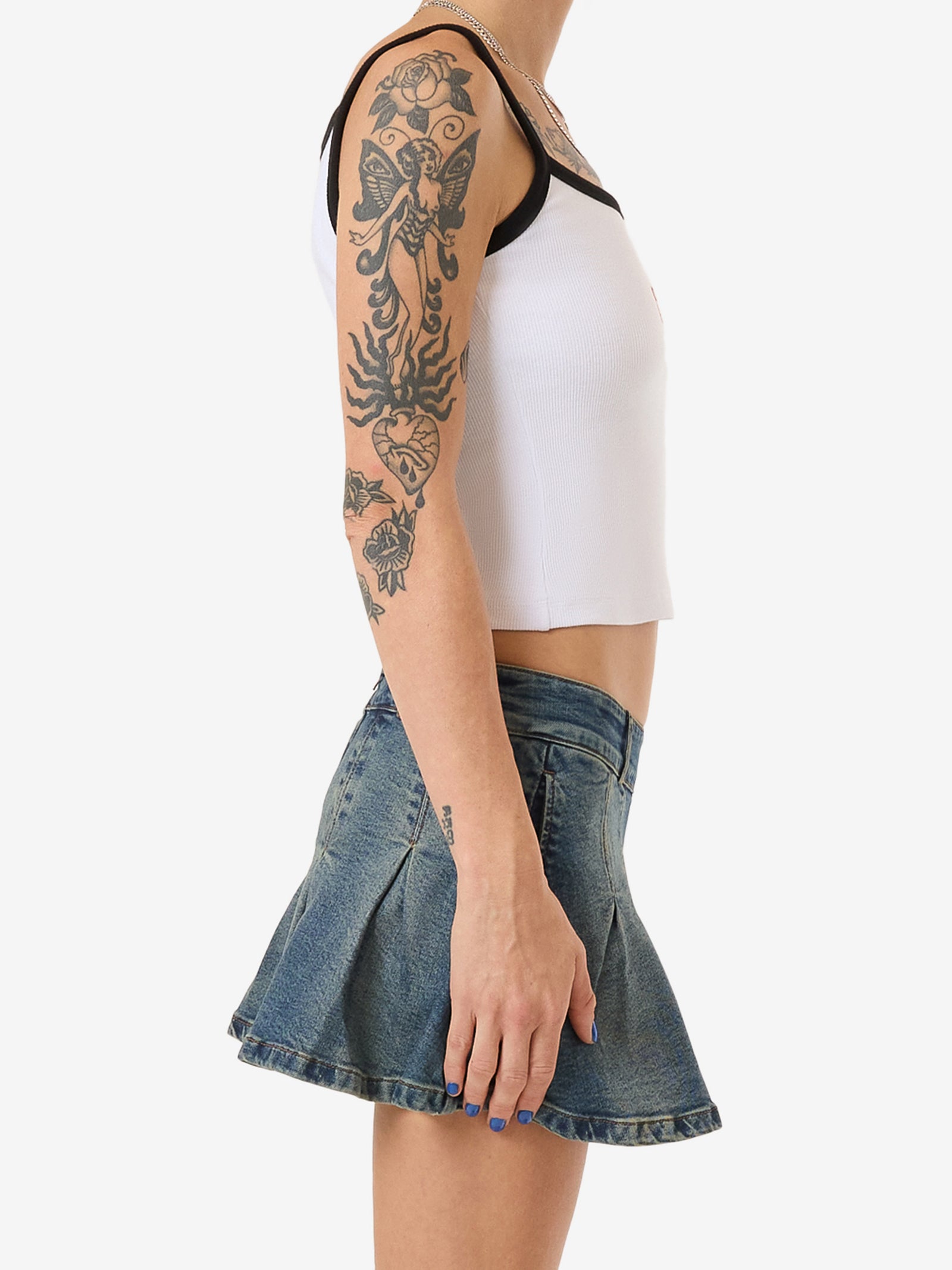 Fast Lane Pleated Denim Mini Skirt