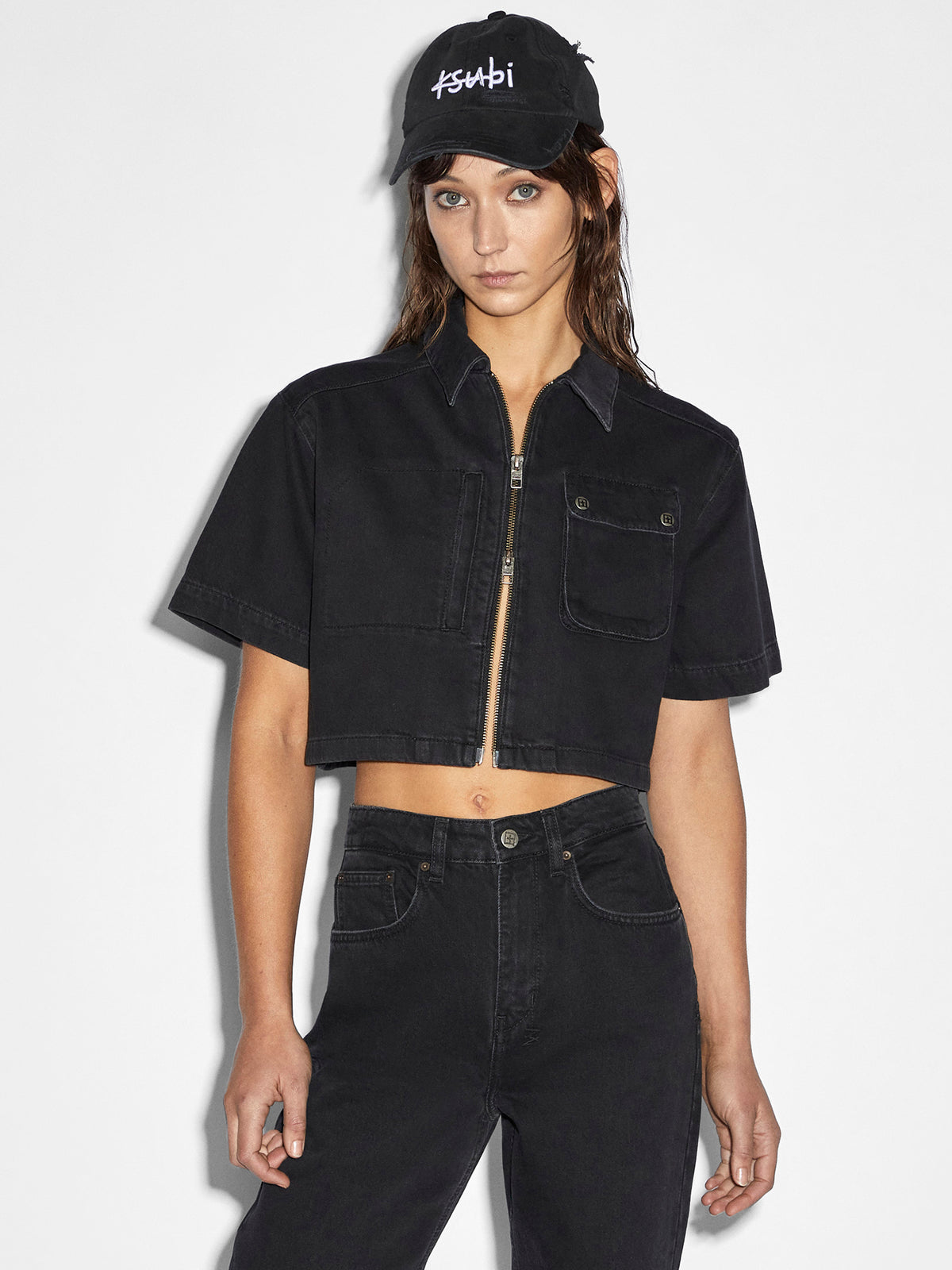 Ksubi Boxy Crop Short Sleeve Shirt in Stealth Black | Stealth