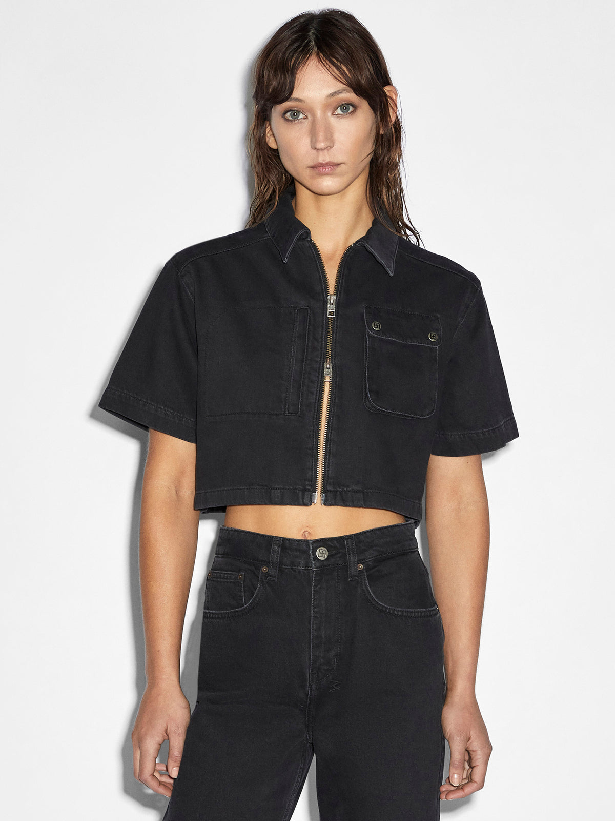 Ksubi Boxy Crop Short Sleeve Shirt in Stealth Black | Stealth