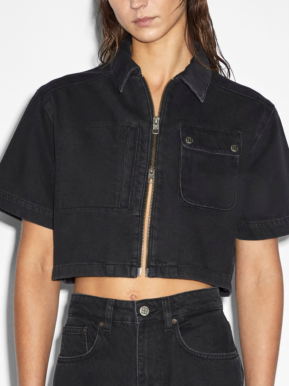 Ksubi Boxy Crop Short Sleeve Shirt in Stealth Black | Stealth