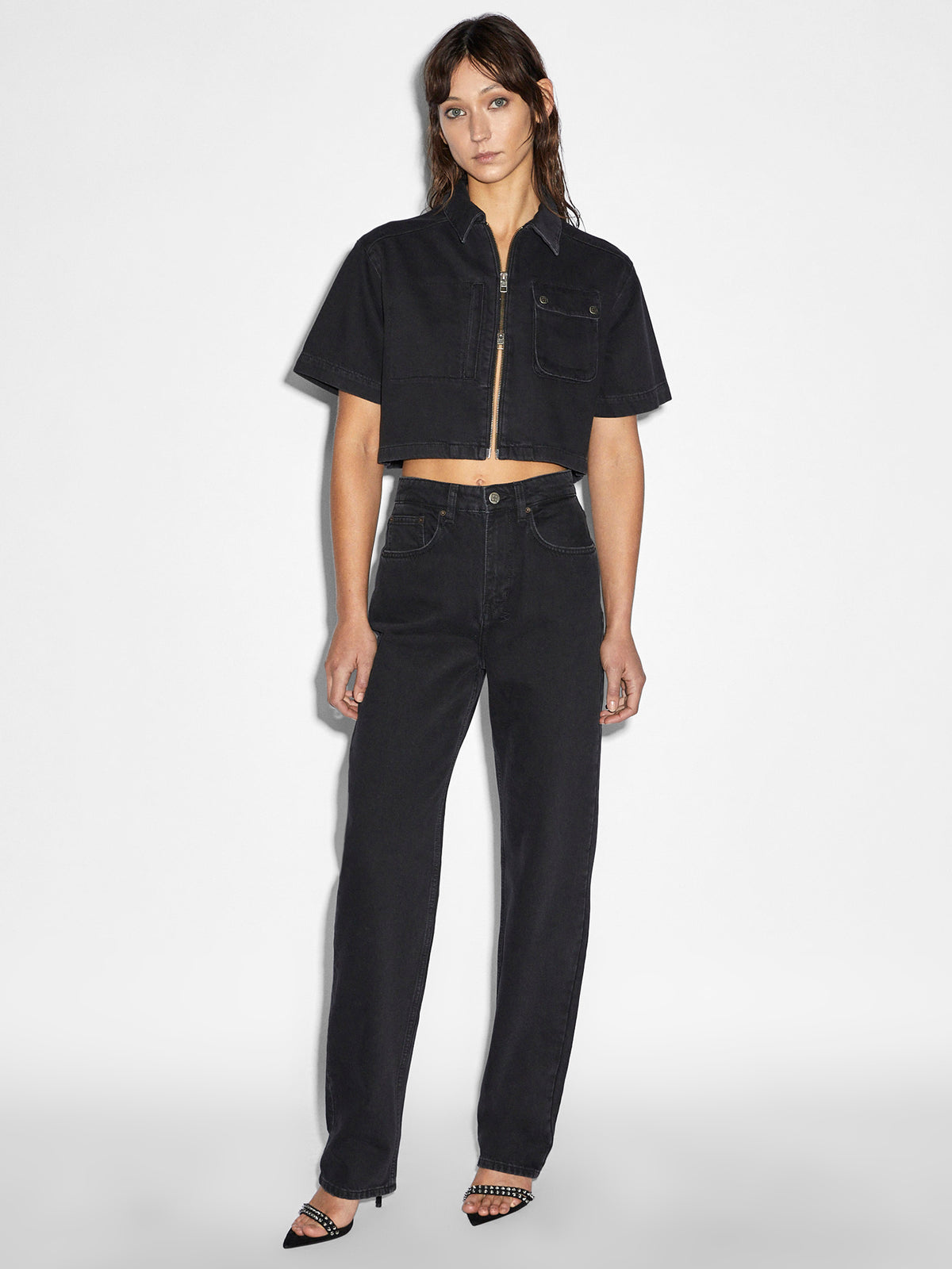 Ksubi Boxy Crop Short Sleeve Shirt in Stealth Black | Stealth