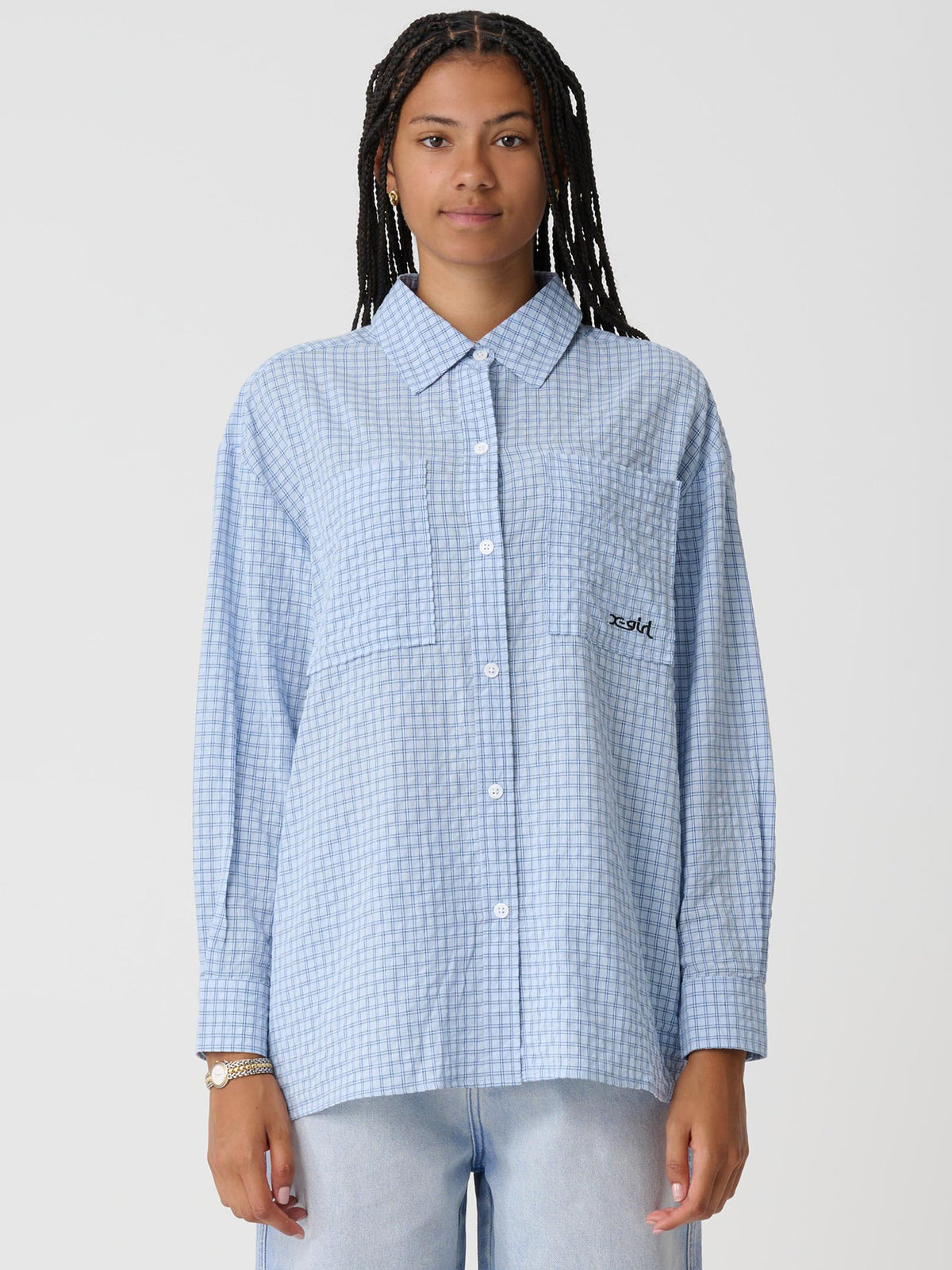 Xgirl Plaid Os Shirt | Storm Blue