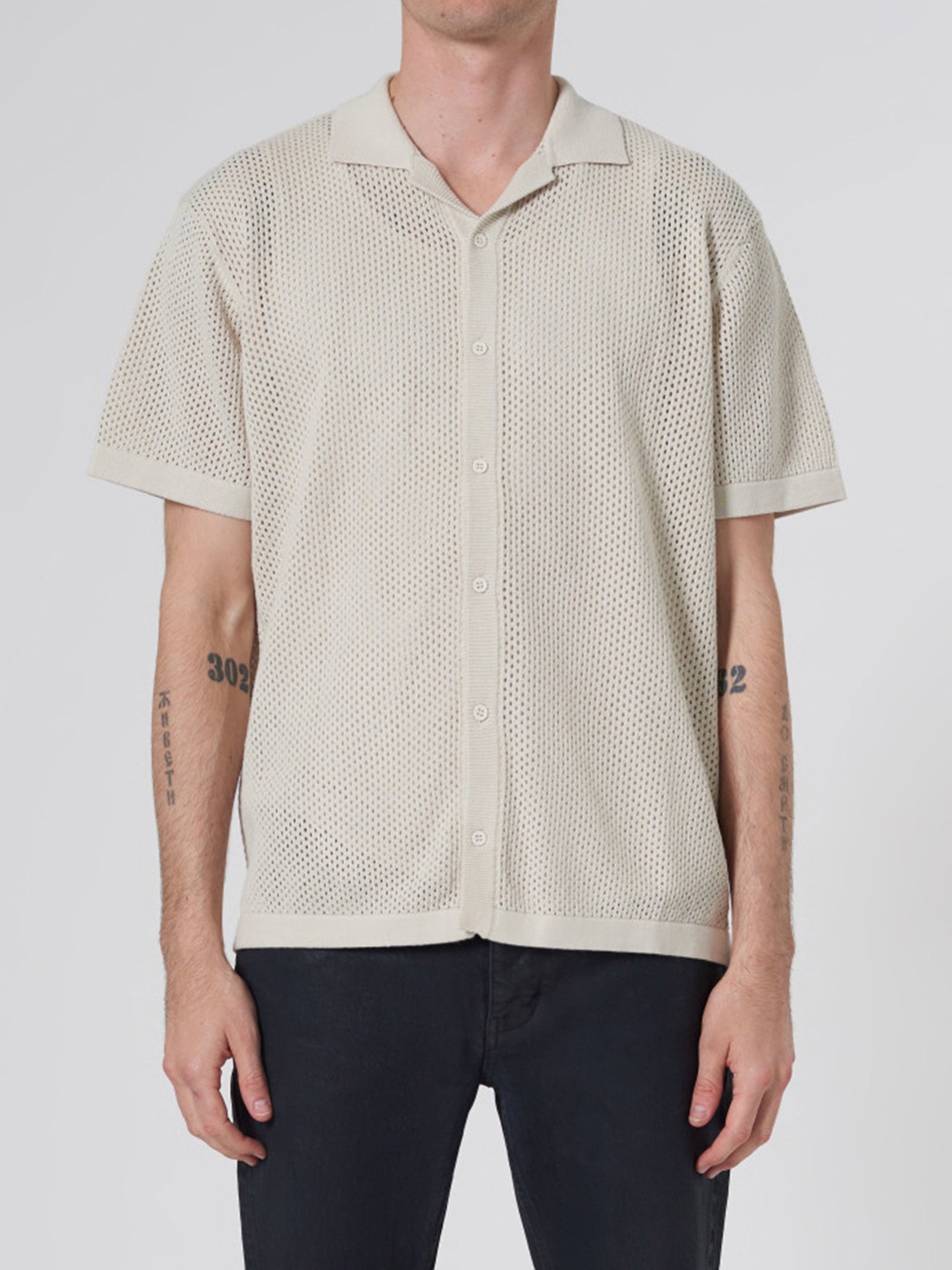 Cohen Knit Short Sleeve Shirt in Washed Stone - Glue Store