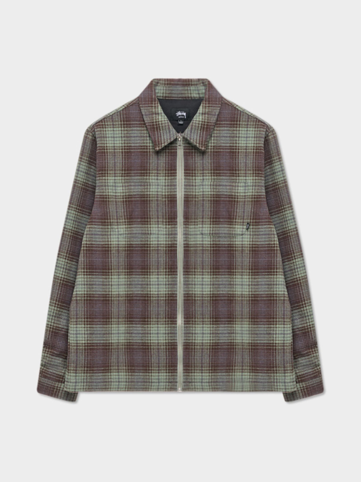 Stussy Fang Check Long Sleeve Zip Shirt | Green