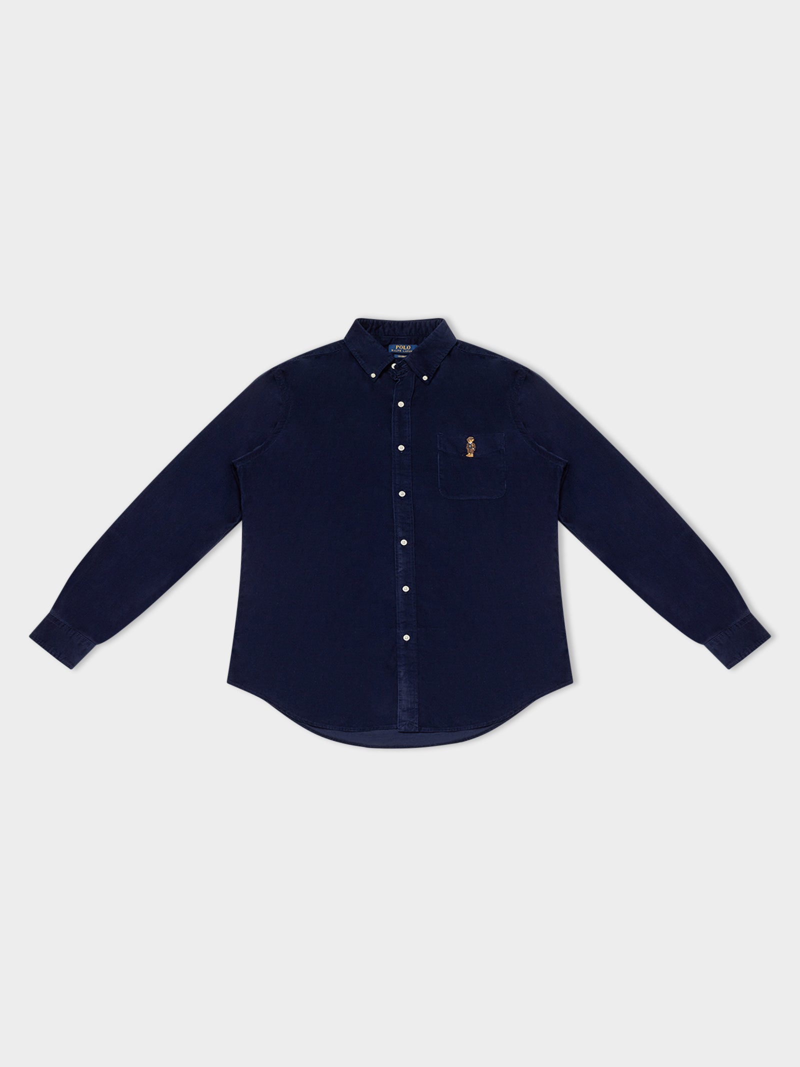 Custom Bear Embroidery Cord Shirt in Navy Heritage Icon Bear