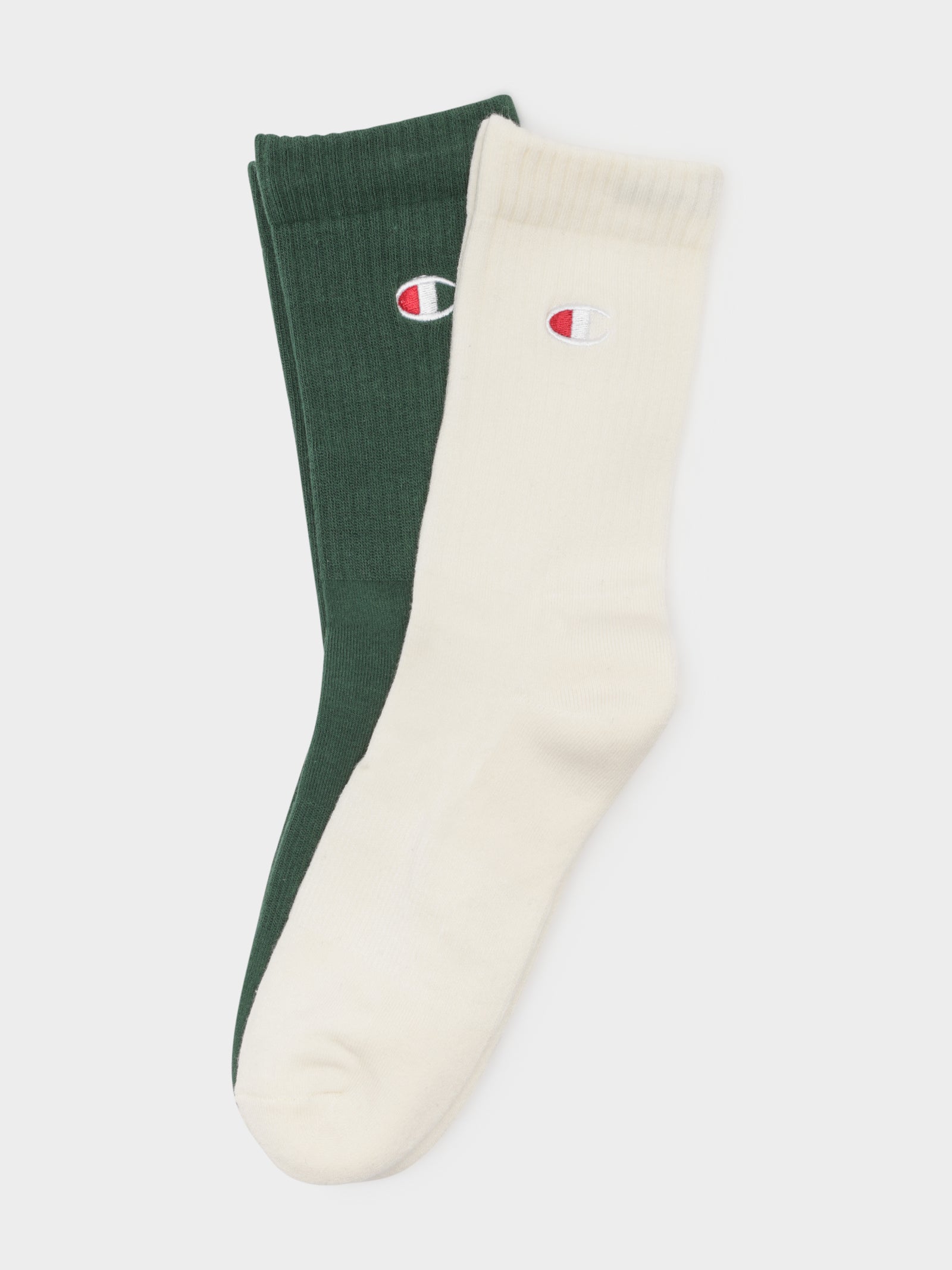 2 Pairs of C Logo Crew Socks in Chalk