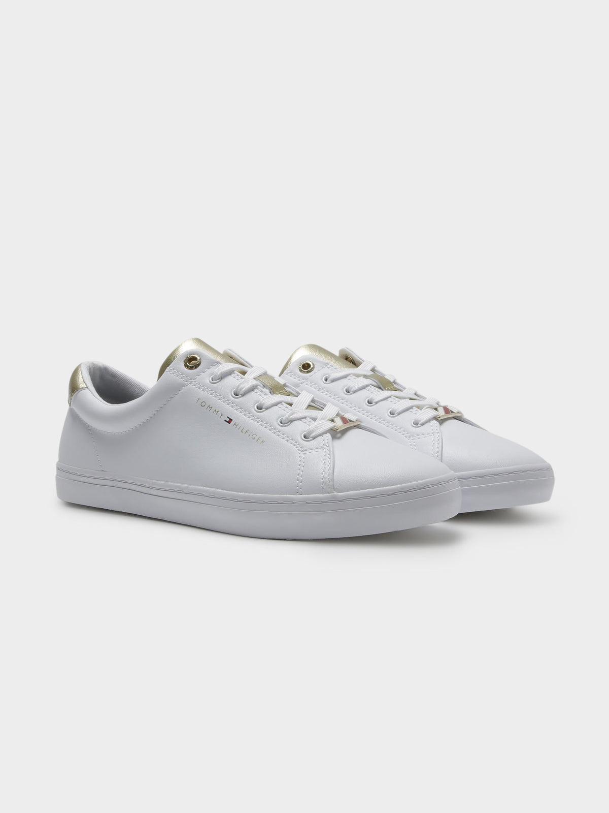 Tommy Hilfiger Womens Touch of Gold Sneakers in White & Gold | White/Gold