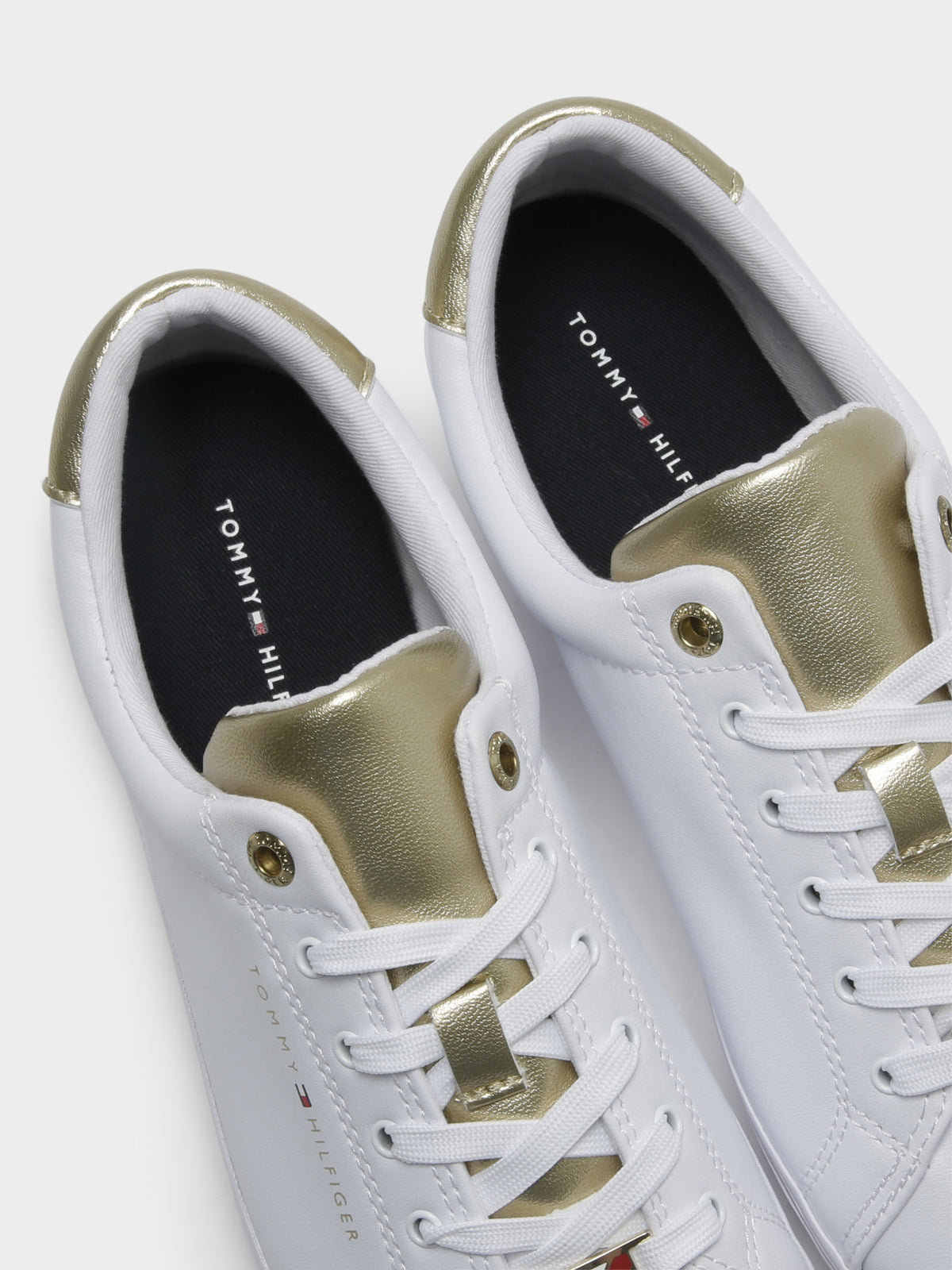 Tommy Hilfiger Womens Touch of Gold Sneakers in White & Gold | White/Gold