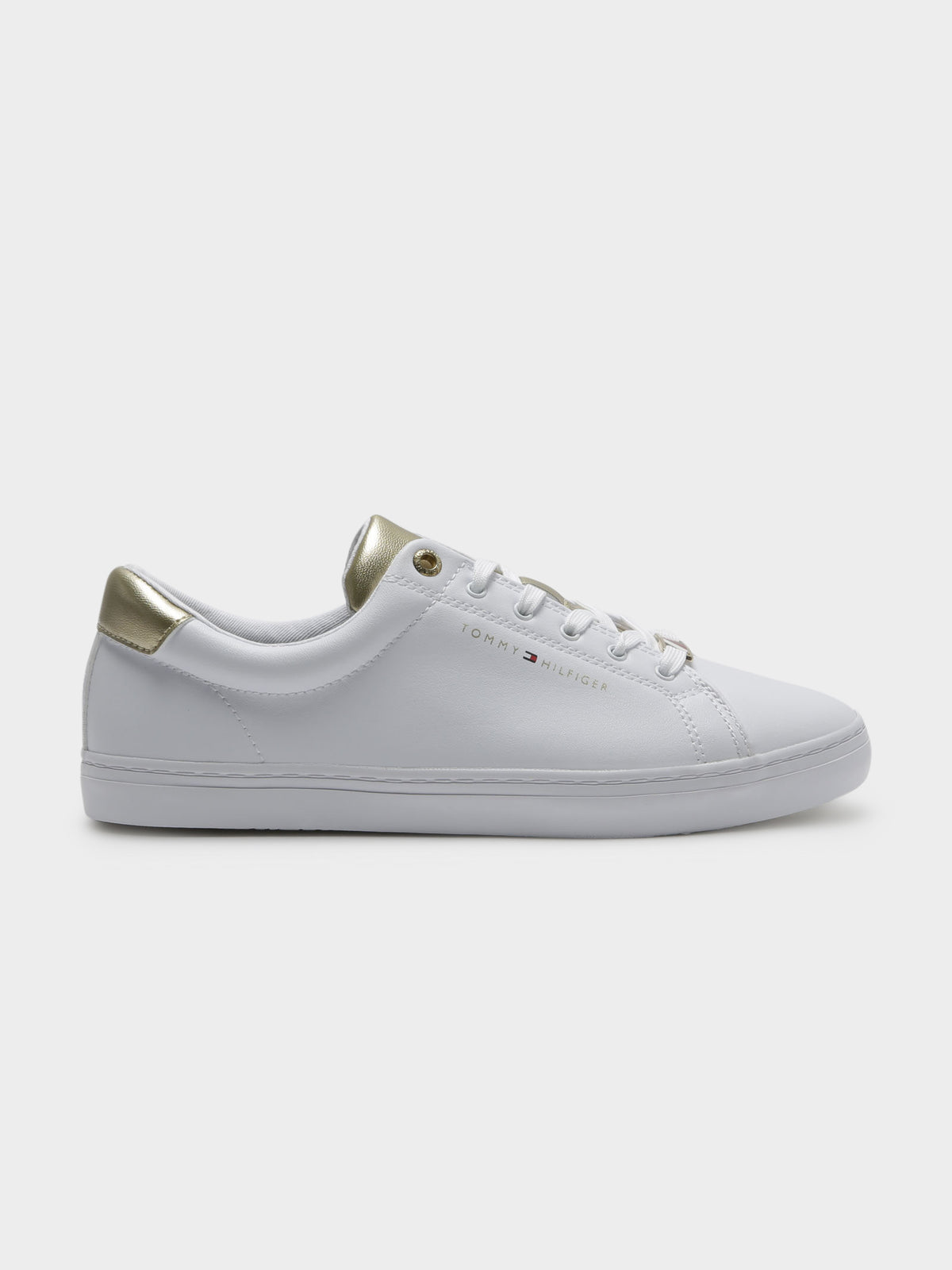 Tommy Hilfiger Womens Touch of Gold Sneakers in White & Gold | White/Gold