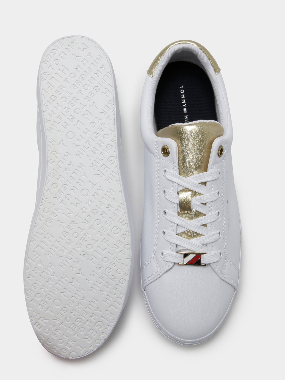 Tommy Hilfiger Womens Touch of Gold Sneakers in White & Gold | White/Gold