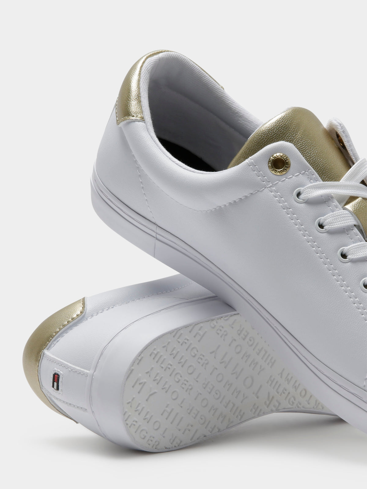 Tommy Hilfiger Womens Touch of Gold Sneakers in White & Gold | White/Gold