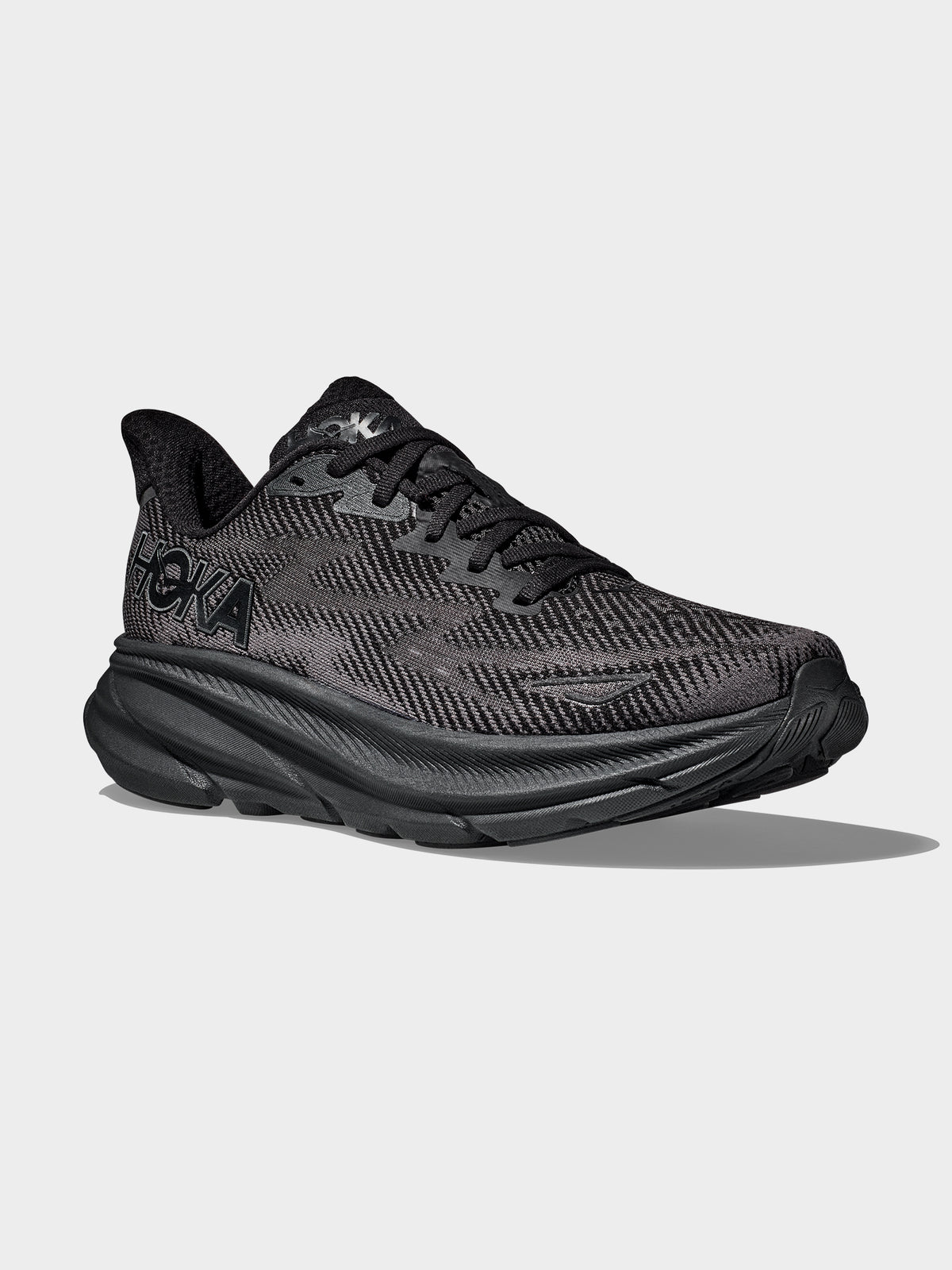 HOKA Mens Clifton 9 Sneakers in Black | Black/Black