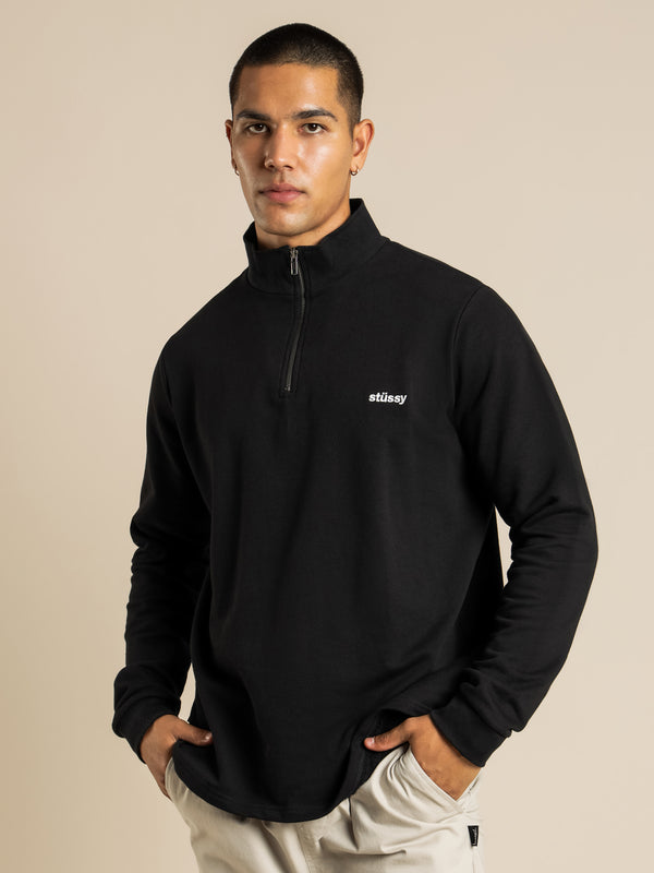 Stussy Miles 1/4 Zip Fleece Jumper in Black Black | Glue Store