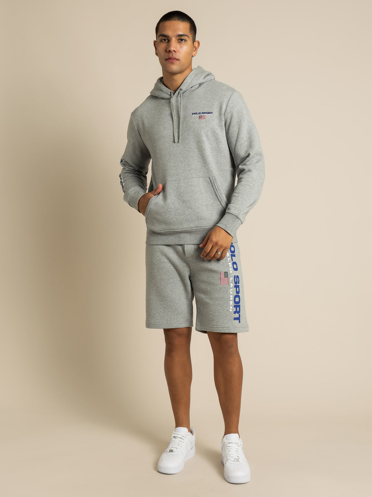 Polo Ralph Lauren Logo Print Hoodie in Andover Heather | Grey