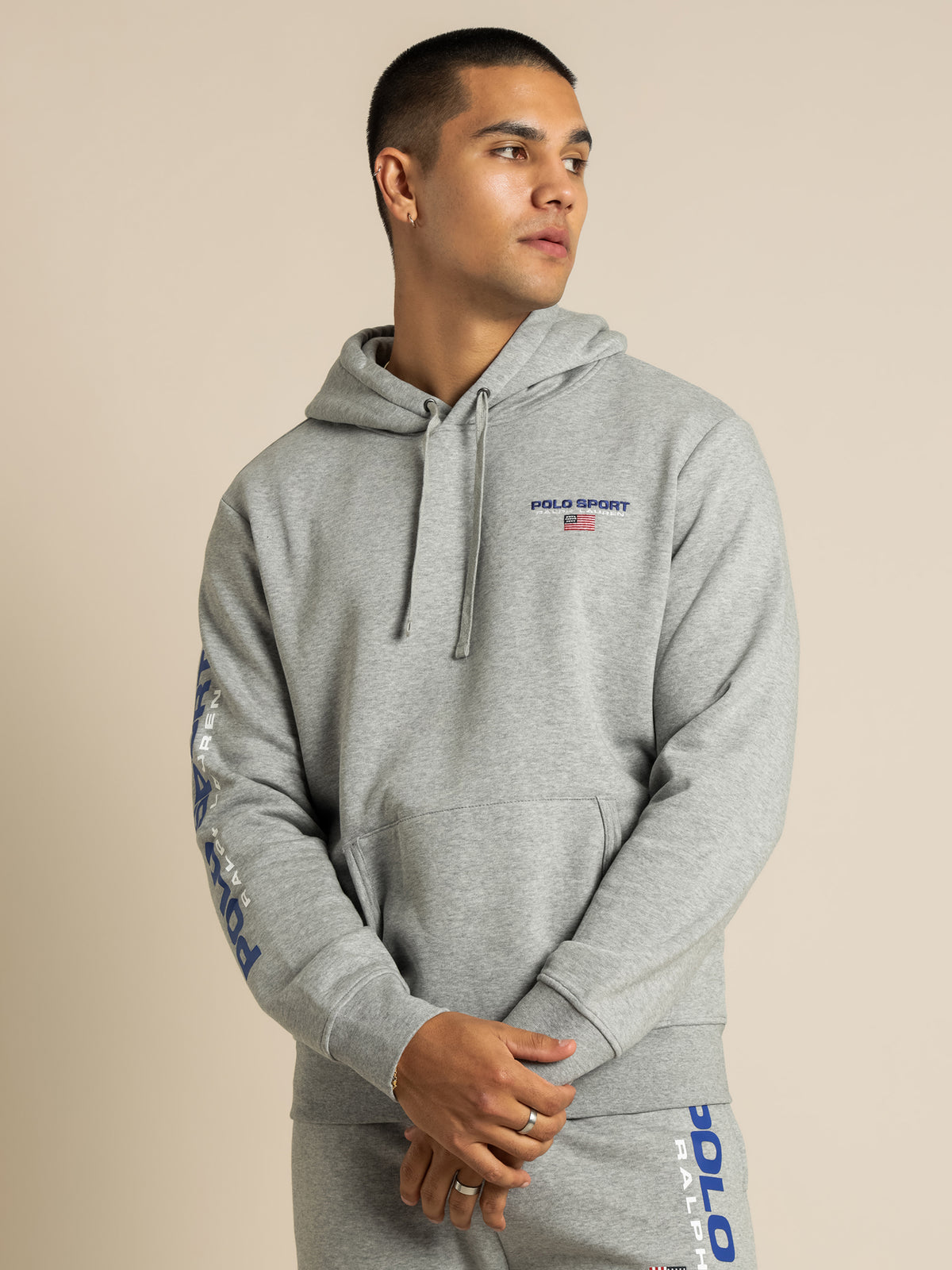 Polo Ralph Lauren Logo Print Hoodie in Andover Heather | Grey