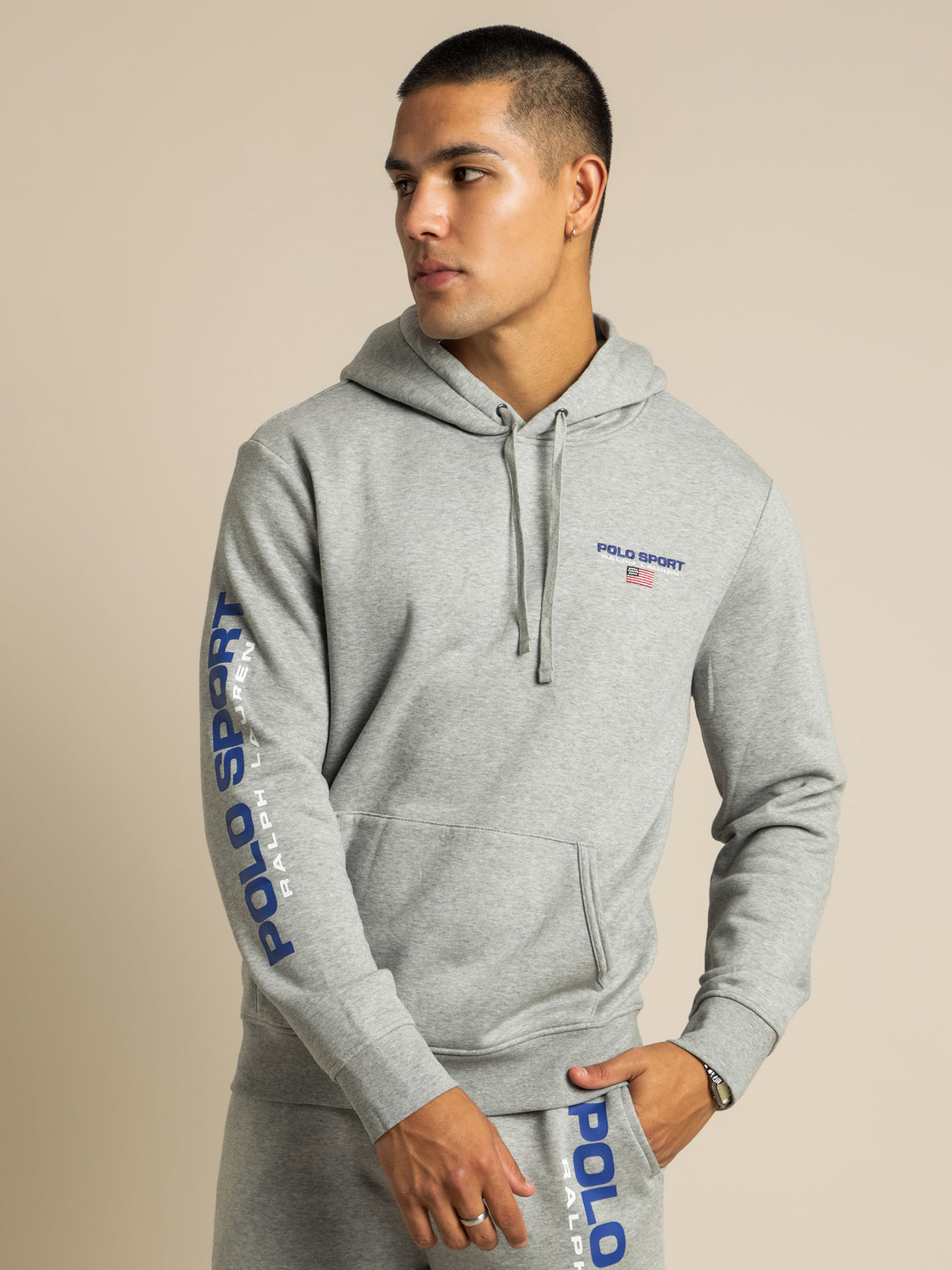 Polo Ralph Lauren Logo Print Hoodie in Andover Heather | Grey