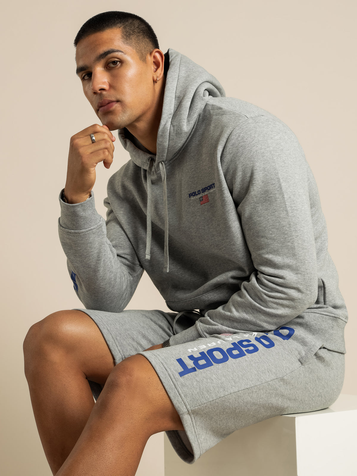 Polo Ralph Lauren Logo Print Hoodie in Andover Heather | Grey